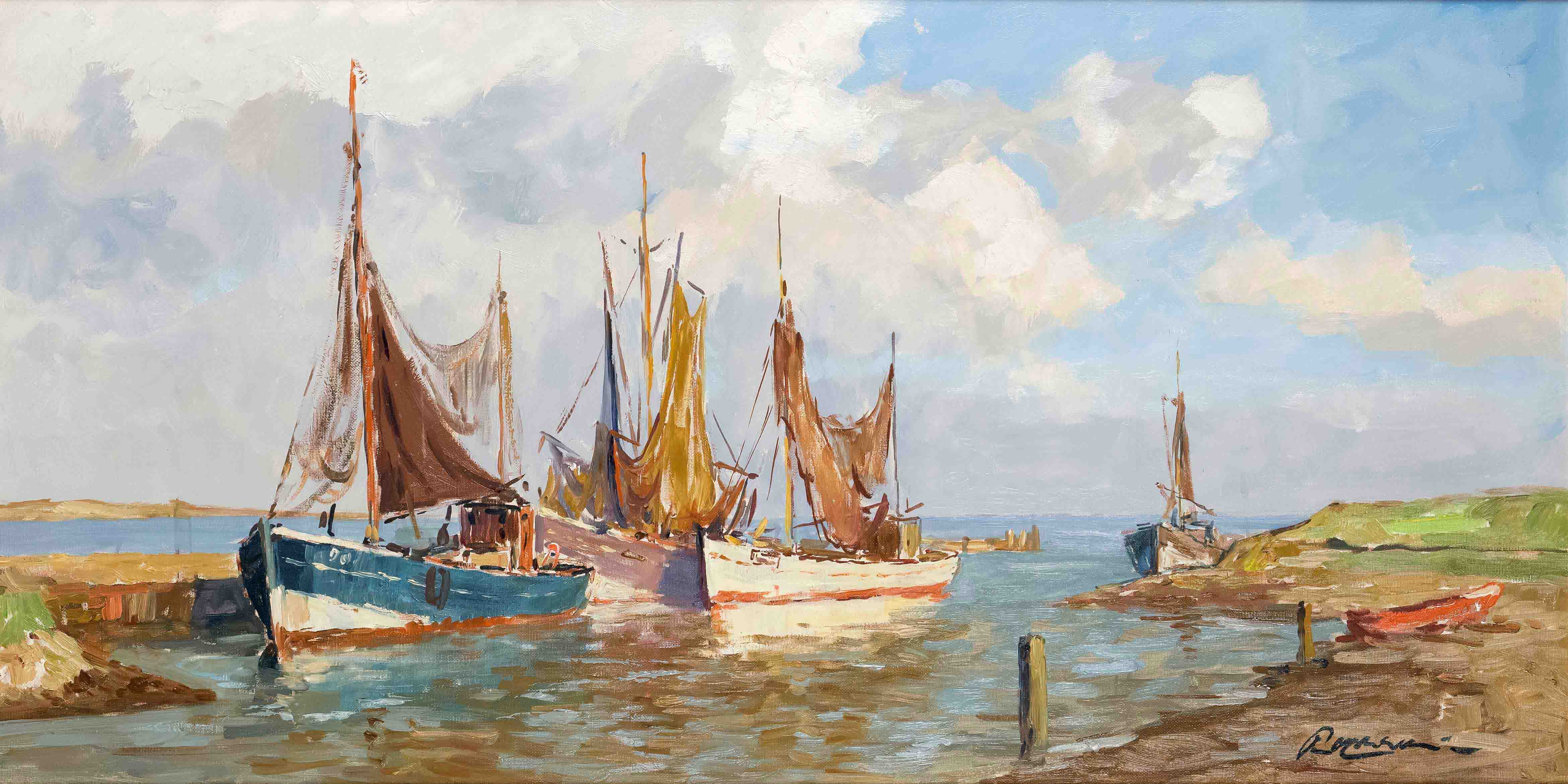 Wilke, Paul Ernst. 1894 Bremerhaven - 1971 Lilienthal. Fischkutter am Anlegerahmt Oil/canvas, signed