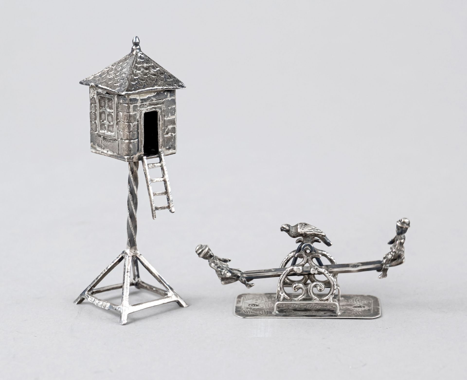 Two miniatures, 1x dovecote, England, 1899, maker's mark John George Smith, London sterling silver