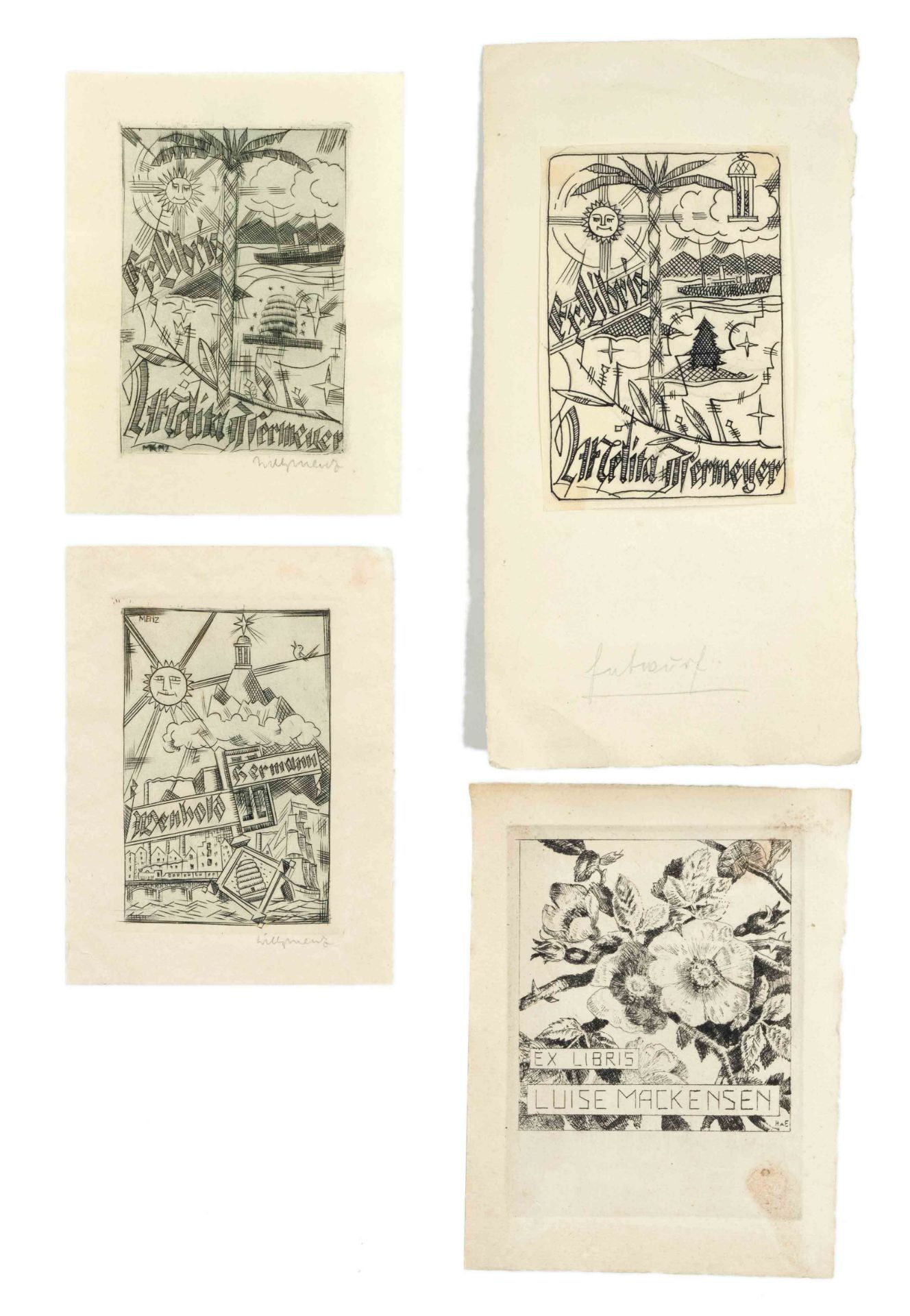 Menz, Willy. 1890 Quetzaltenango - 1969 Bremen. Mixed lot of prints, drawings and bookplates,