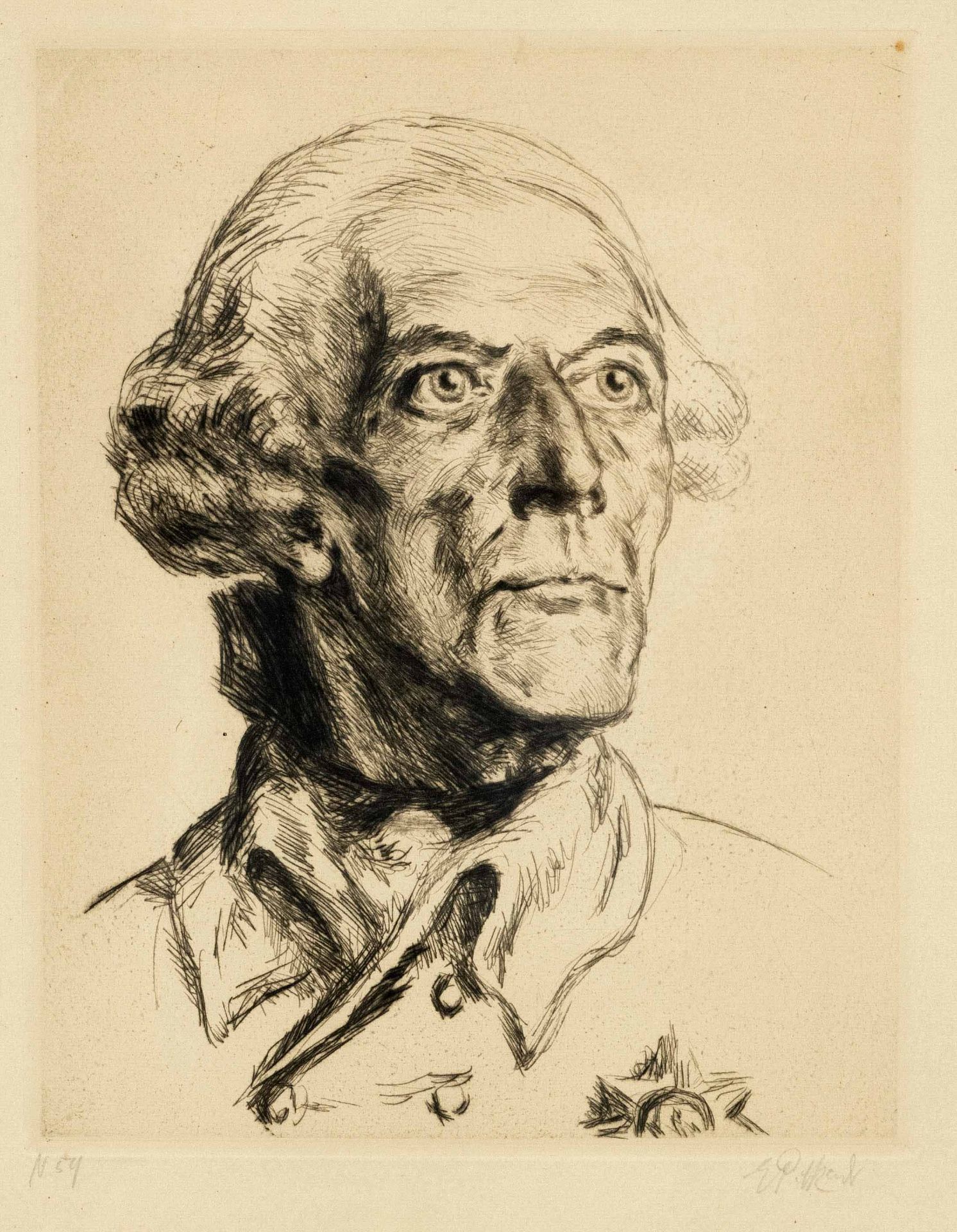 Ernst Pickardt (1876-1931), Portrait of Frederick the Great, etching with drypoint, signed by hand