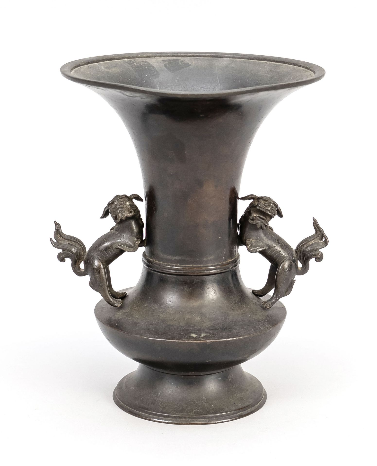 Bronze vase with shishi handles, Japan, probably Meiji period(1868-1912) around 1900, polished