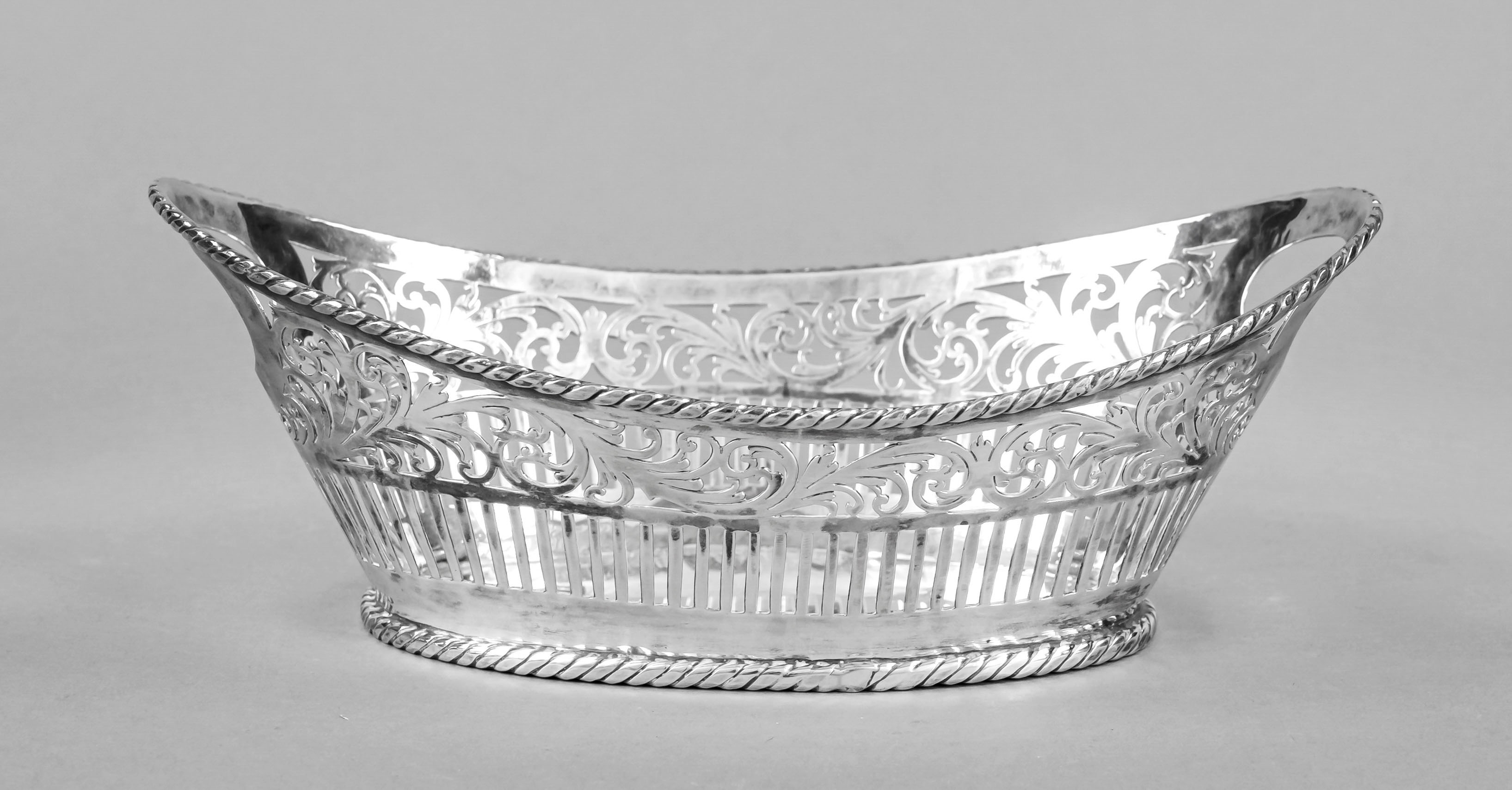 Oval basket bowl, 20th century, marked Jaric, silver 900/000, on stand ring in cord form, body
