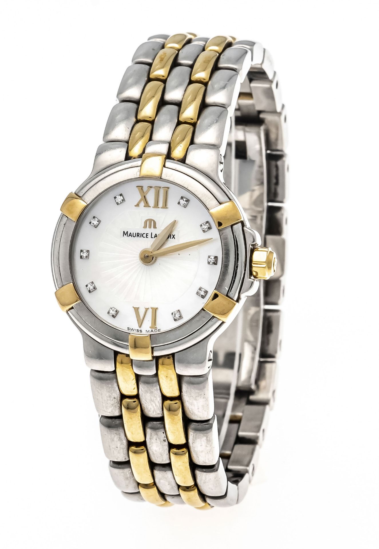 Ladies quartz watch, Maurice Lacroix, bicolor, ref. CA 1102, silverf. dial with guilloché, indices