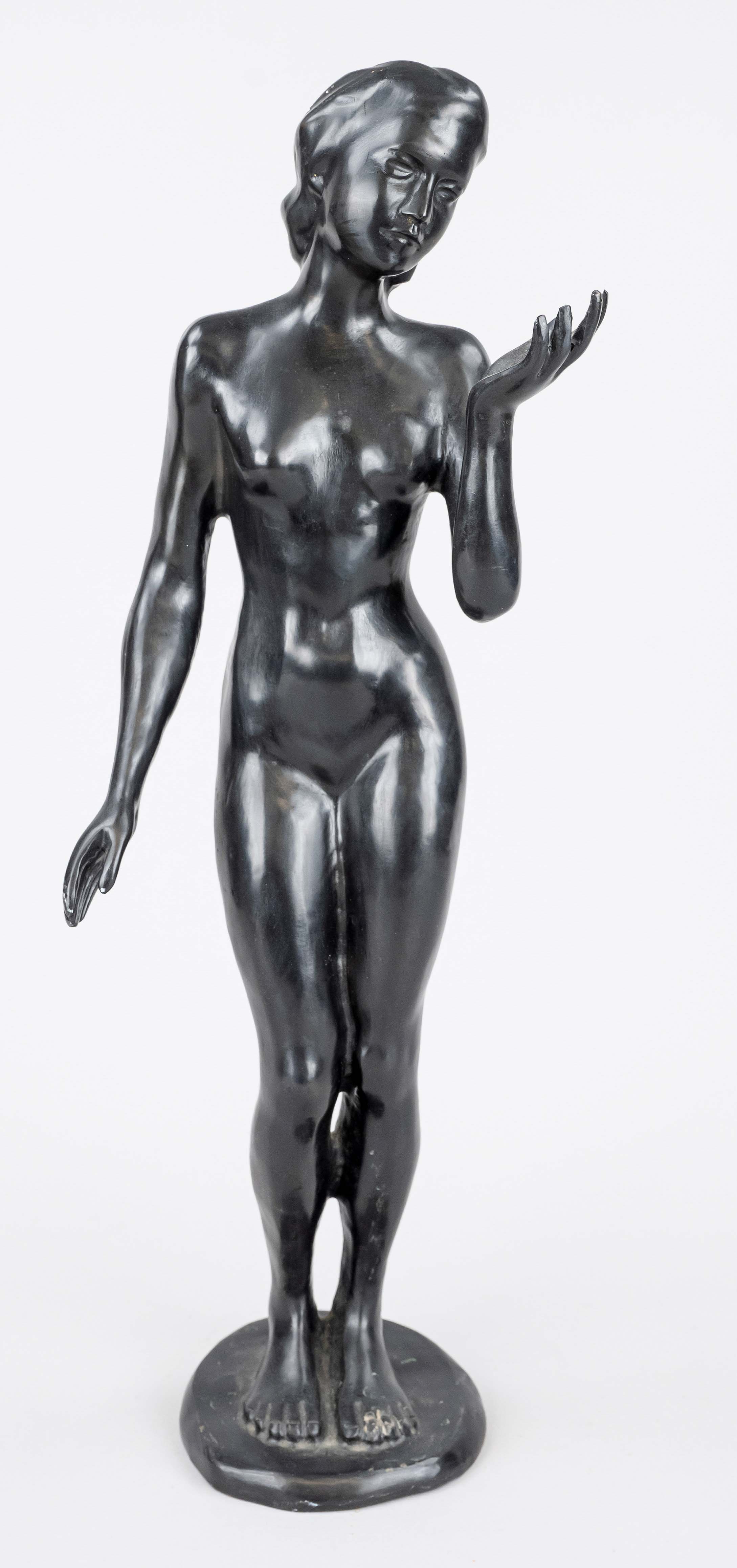 Sculptor of the 2nd half of the 20th century, young woman, standing female nude, idealized design in
