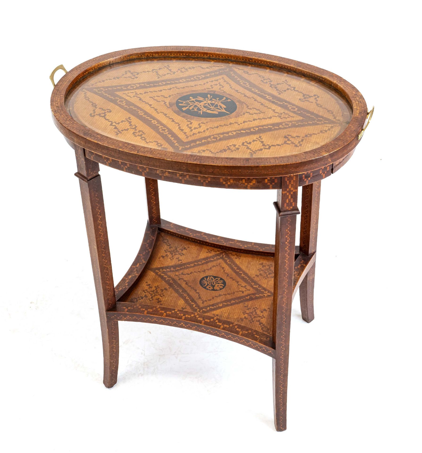 Matching tray table circa 1900, matching lots 5654 and 5656, walnut and other fine woods veneered