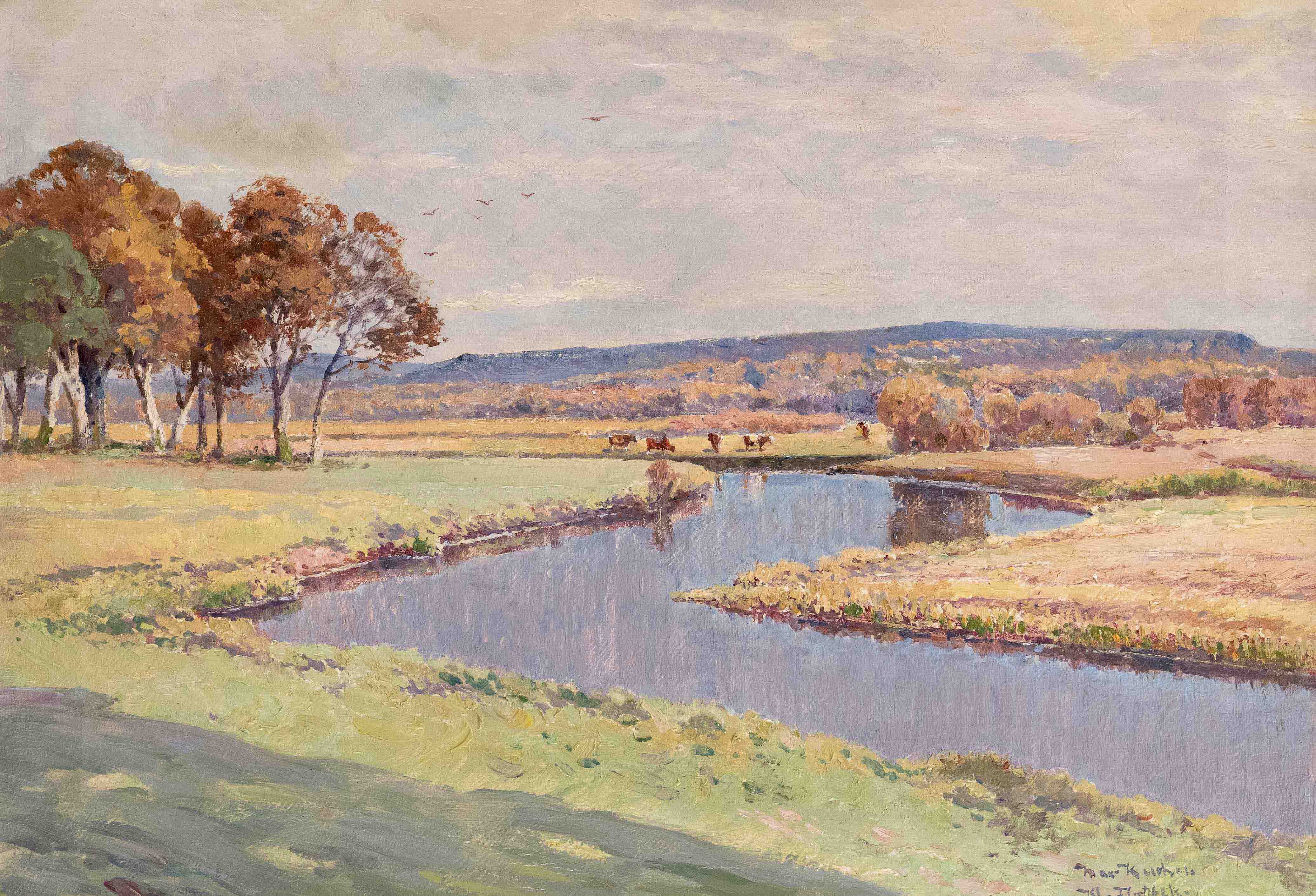 Kuchel, Max. 1859 Altona - 1933 Klein Flottbek. River landscape near Klein Flottbek in the warm