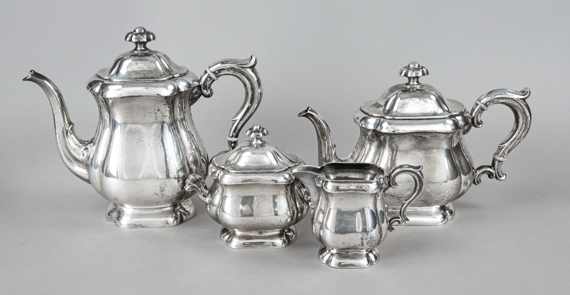 Four-piece coffee and tea centerpiece, German, 20th century, maker's mark M. H. Wilkens & Söhne,