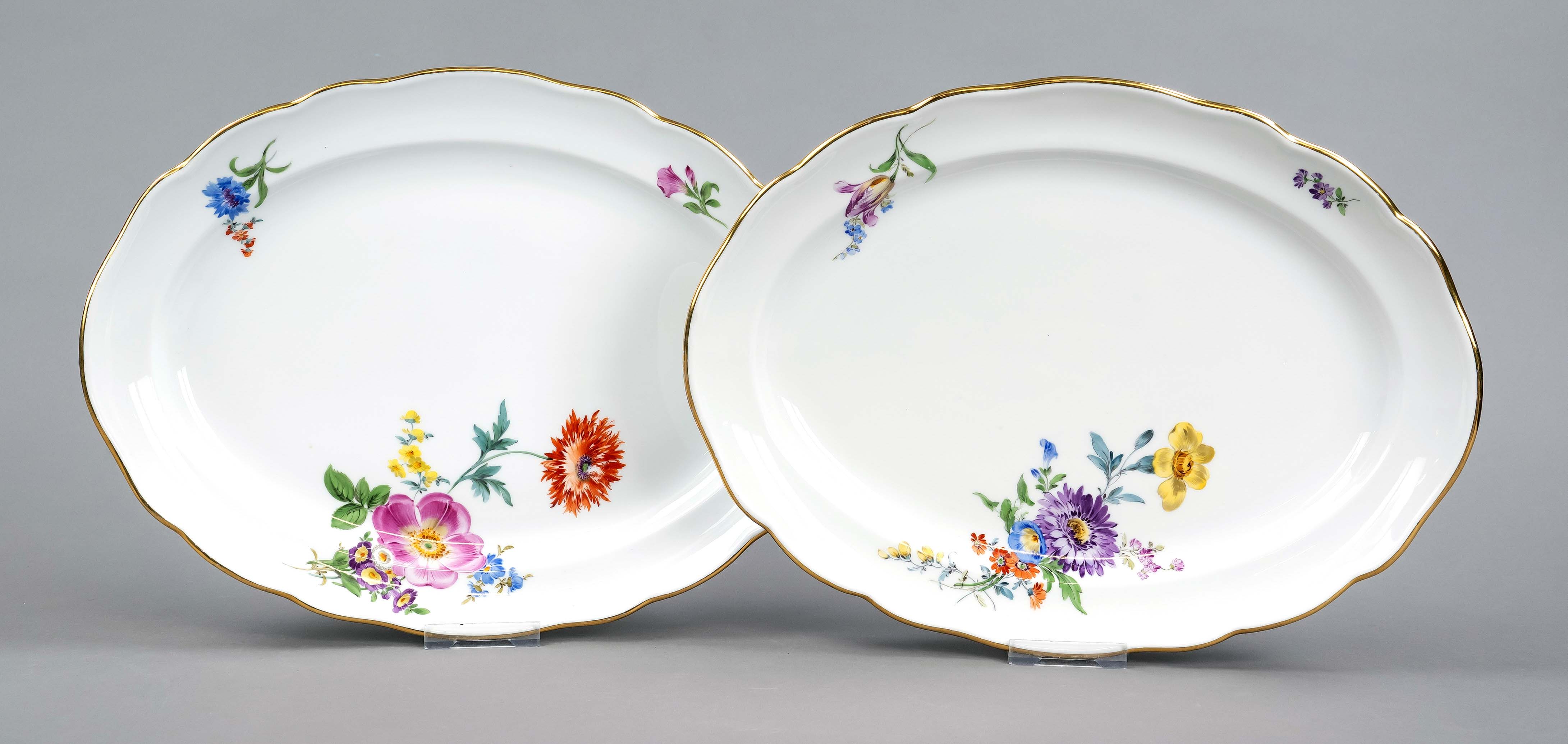 Pair of oval serving plates, Meissen, marks after 1934, 1st choice, form New Cutout, decor