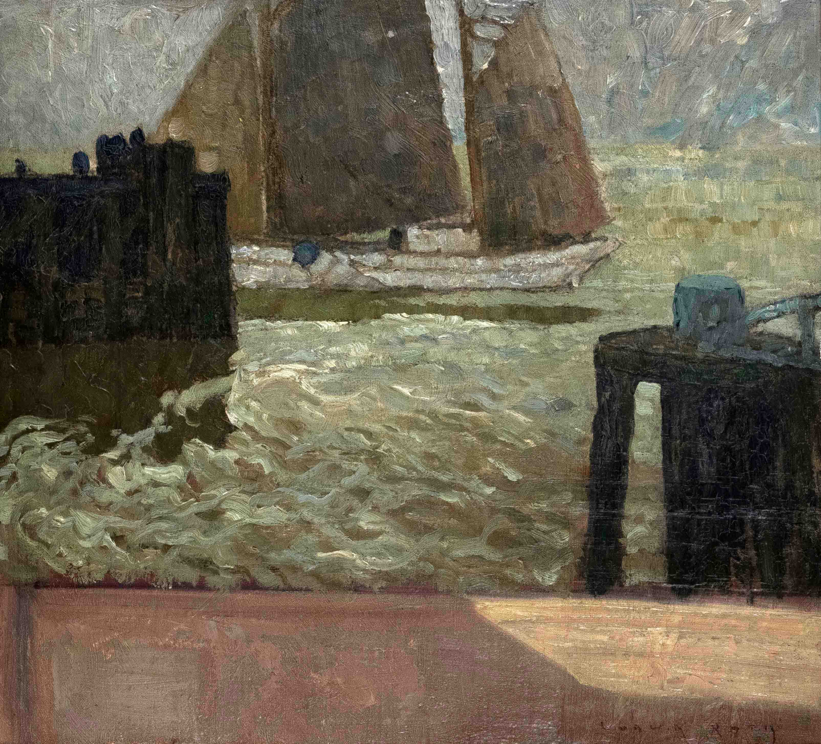 Kath, Ludwig. 1886 Kiel. - 1953 Ebnat. View from the Alte Liebe in Cuxhaven. Oil/painting board,