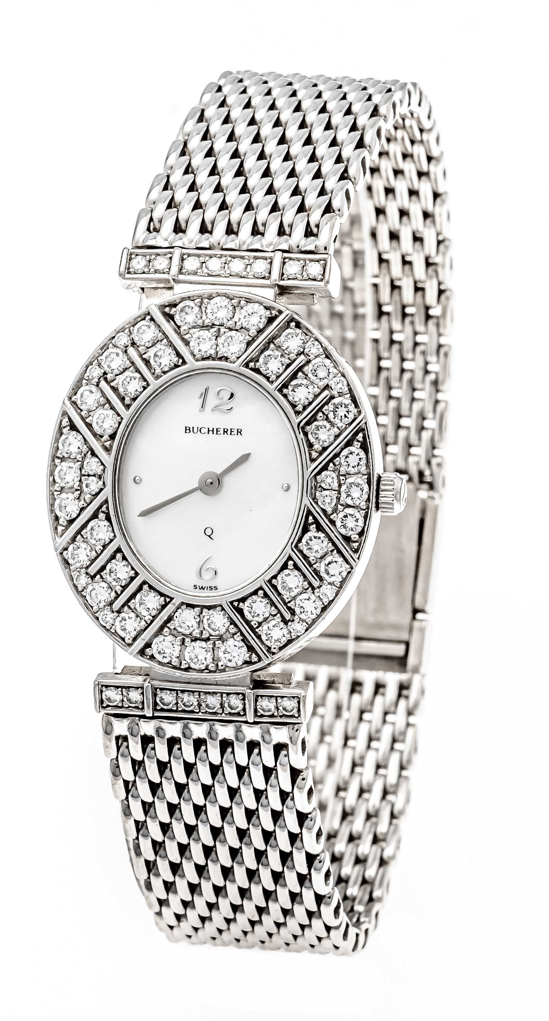 Carl F. Bucherer, ladies quartz watch, with diamond, 750/000 WG, circa 2000, ref. 280.018oval