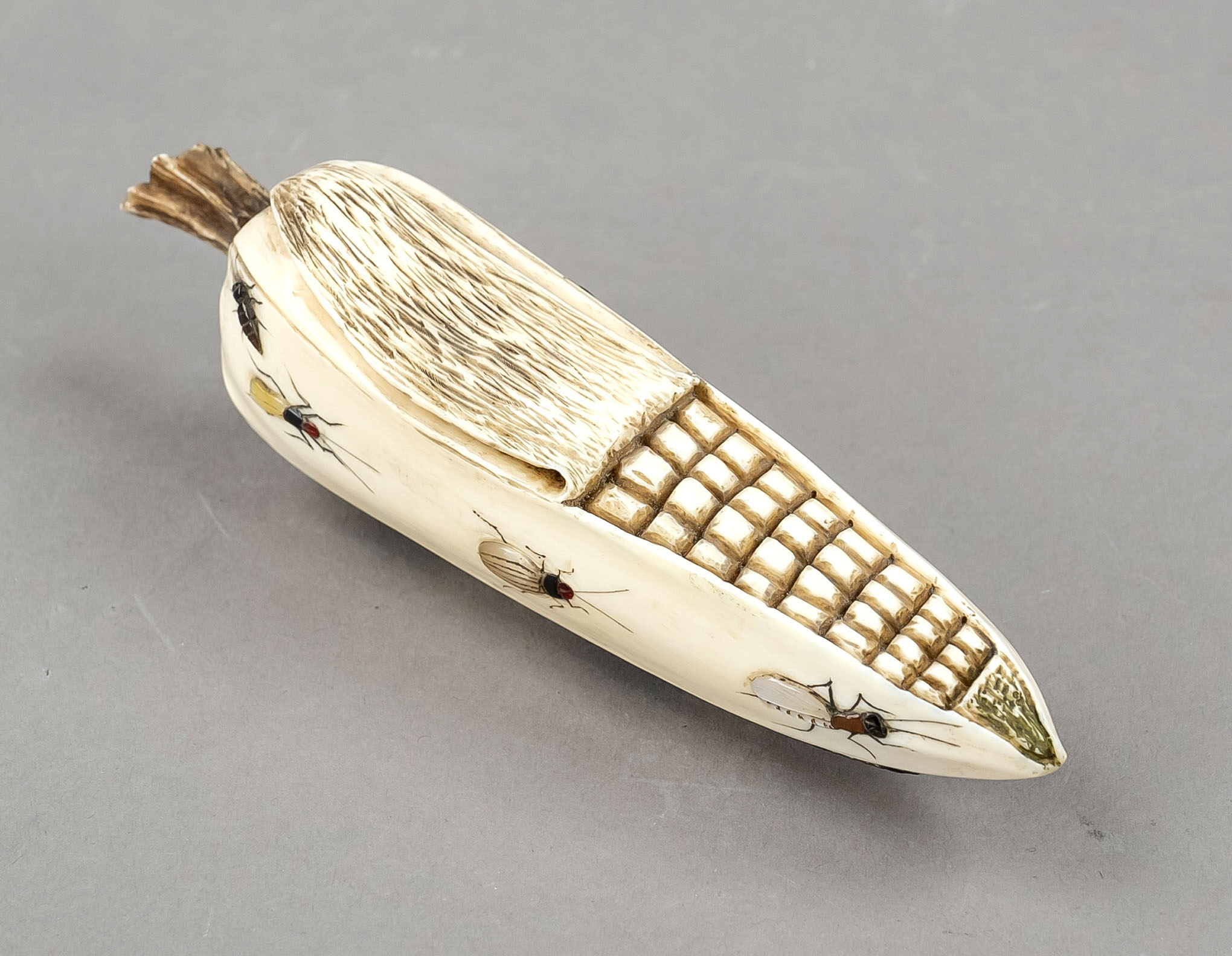 A cob of corn, Japan, Meiji period(1868-1912), around 1900, Shibayama Okimono - carved ivory