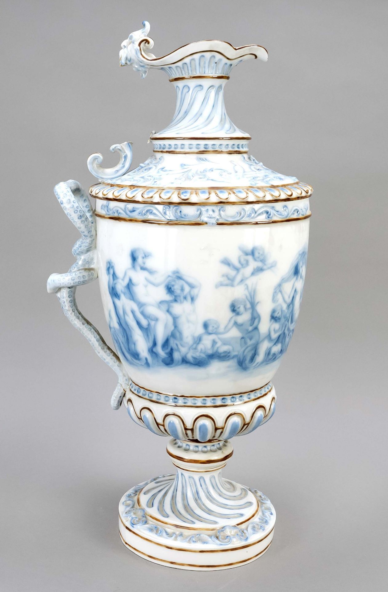 Helmet jug with removable top, KPM Berlin, 18th century, blue painting attributed to Georg Friedrich - Image 2 of 2