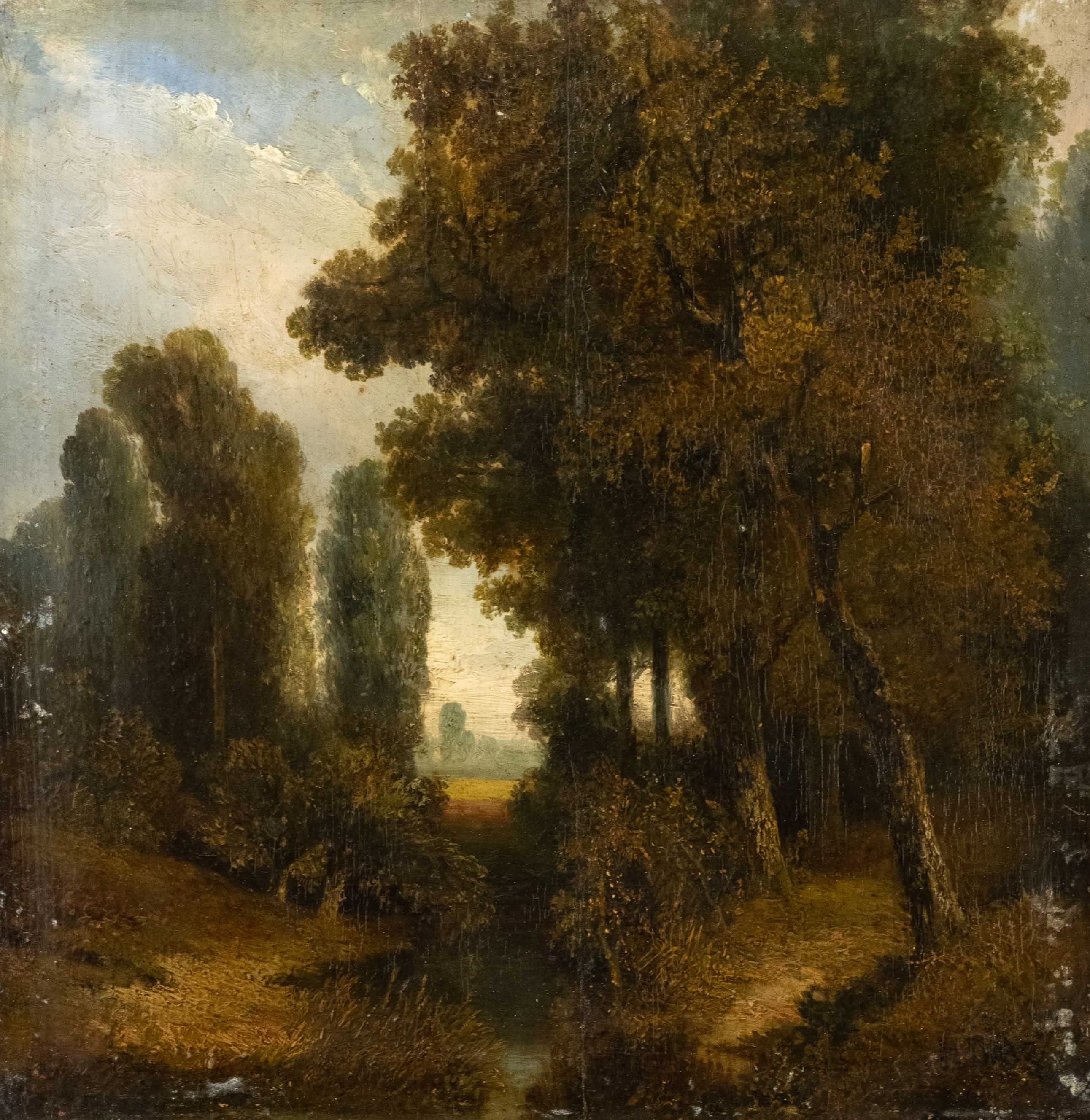 Diaz de la Peña, Narcisse Virgile. 1807 Bordeaux - 1876 Menton. Tree-lined landscape with stream.