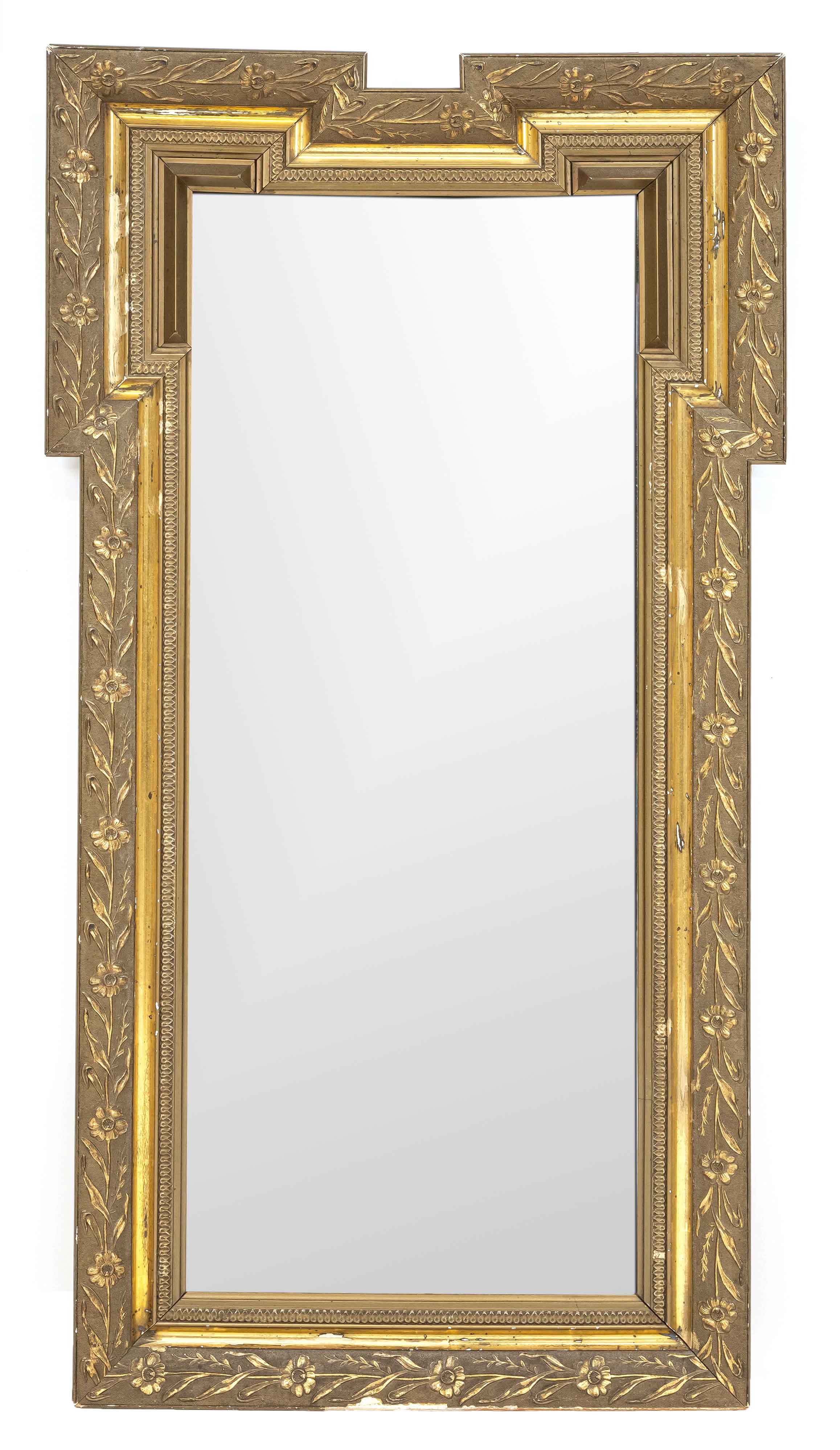 Mirror, late 19th century, stuccoed and gold decorated/bronzed. Profiled frame with edelweiss