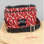 Christian Louboutin, Nylon Leather Kypipouch Bag, printed red nylon fabric and grained black