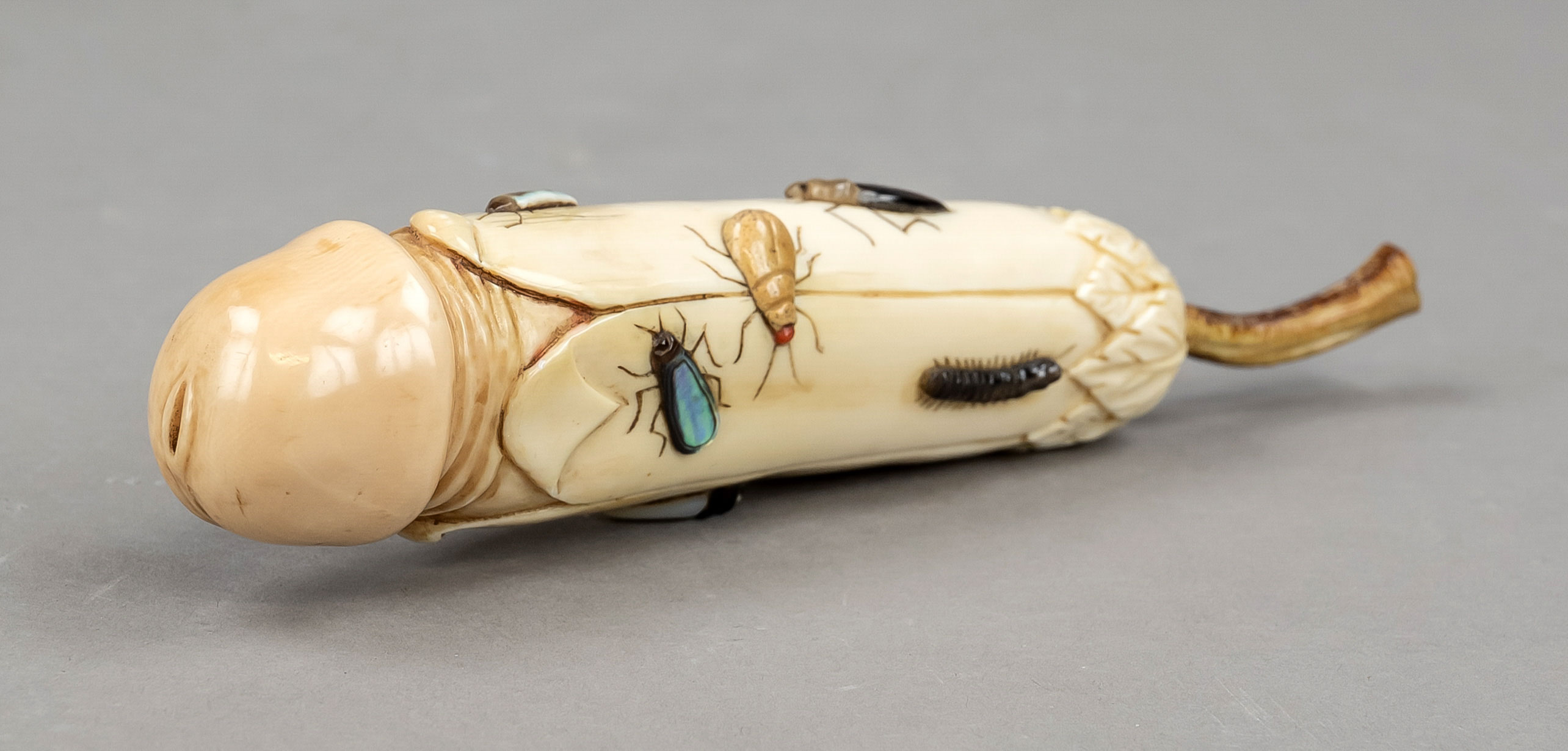 Eggplant without eggs, Japan, Meiji period(1868-1912), around 1900, Shibayama Okimono - carved ivory