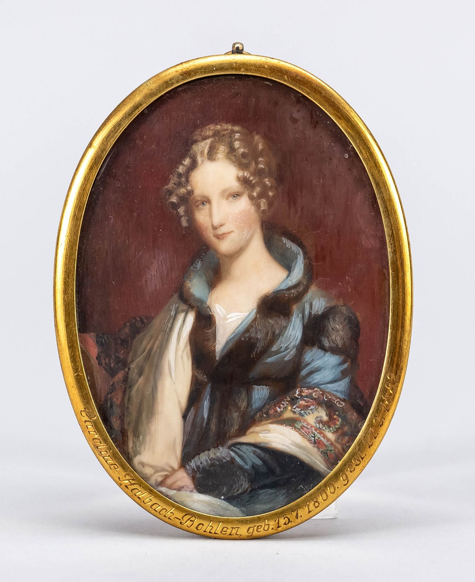 A.v.E., miniature painter 1st half 20th century, portrait of Caroline Bohlen-Halbach 1800-1882,