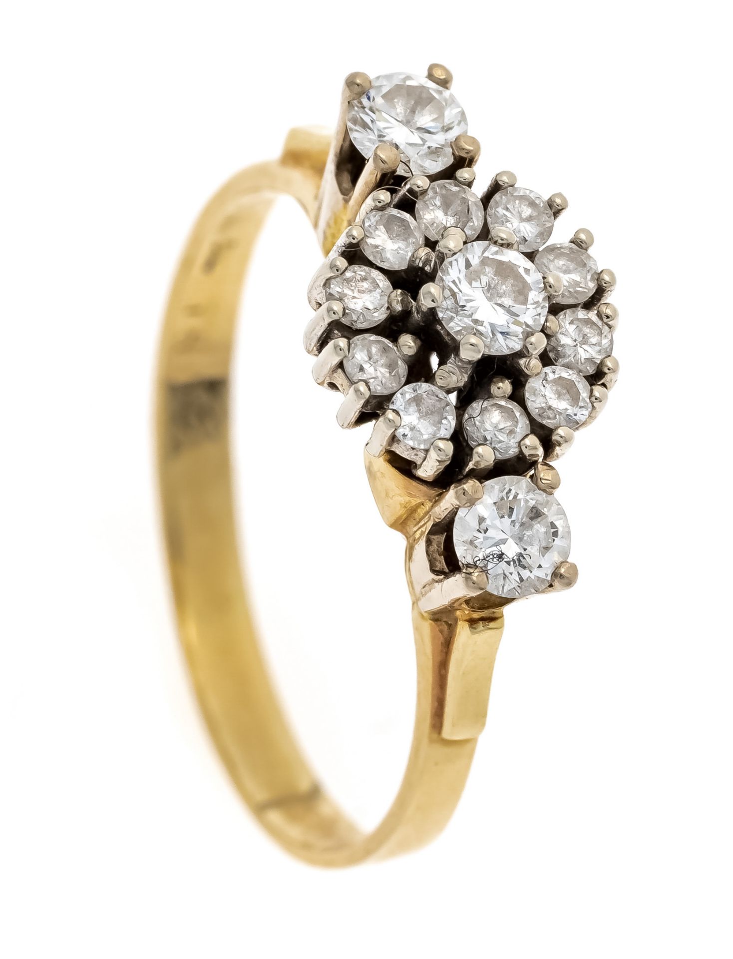 Brilliant ring GG/WG 585/000 with 13 diamonds, add. 0,38 ct W/SI, RG 54, 2,6 g