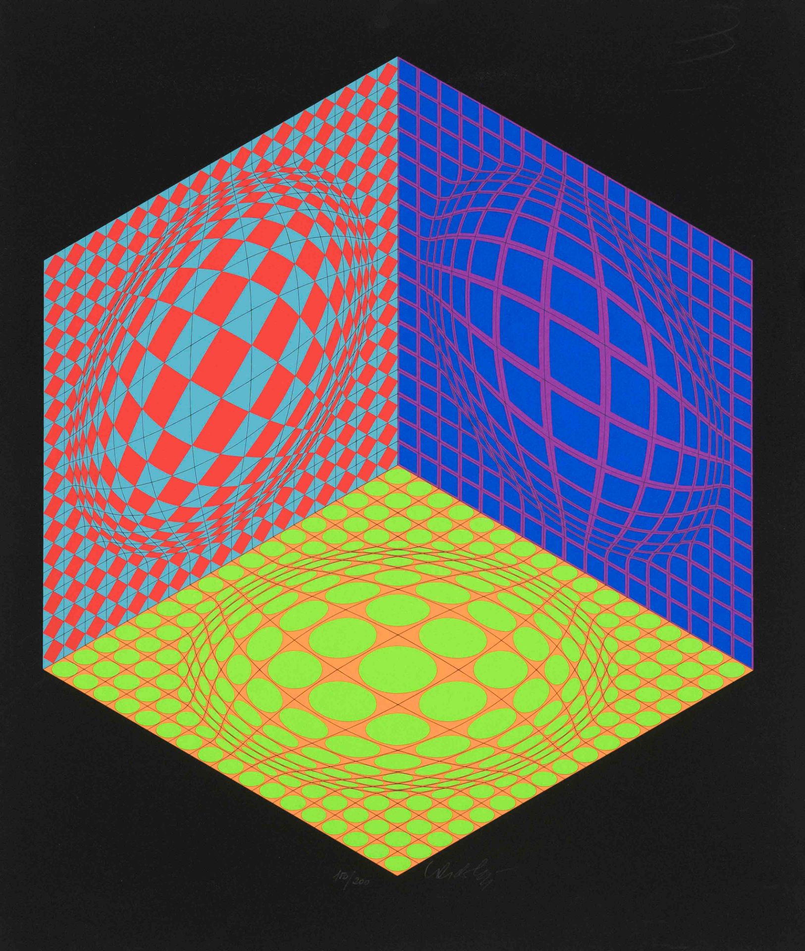 Vasarely, Victor. 1906 Pécz - 1997 Annet-sur-Marne. Tri-Dagg. 1979. color serigraphy/light