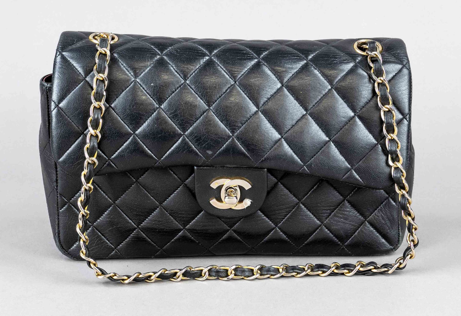 Chanel, Black Quilted Double Flap Bag, black quilted and padded leather in brand typical diamond