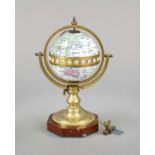Table clock globe, probably early 19th century, polychrome enamel globe, gimbaled in brass mount,
