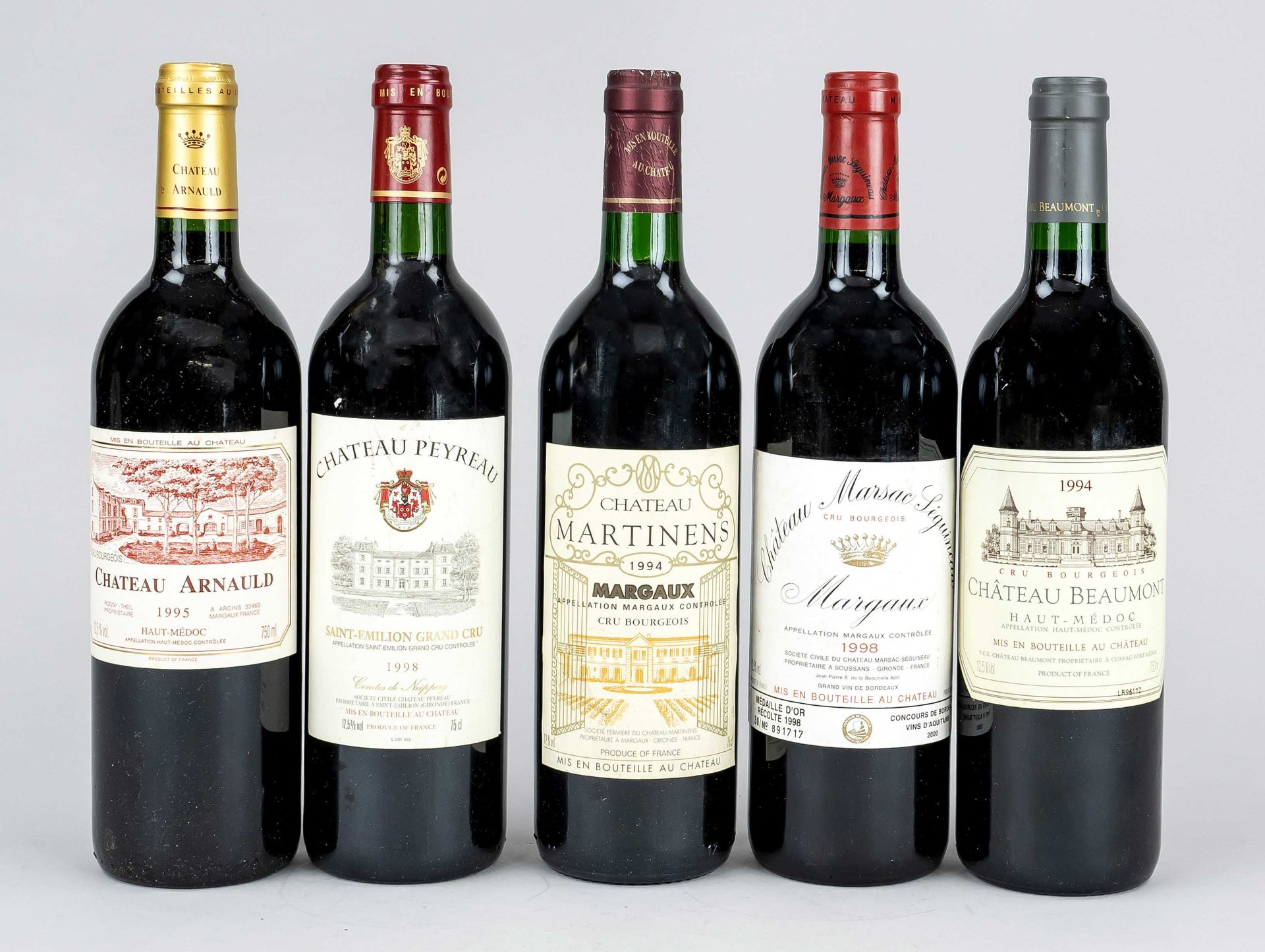 Mixed lot of 12 bottles Bordeaux 1994-1998, 2x Ch. Martinens Cru Bourgeois Margaux, 2x Ch.