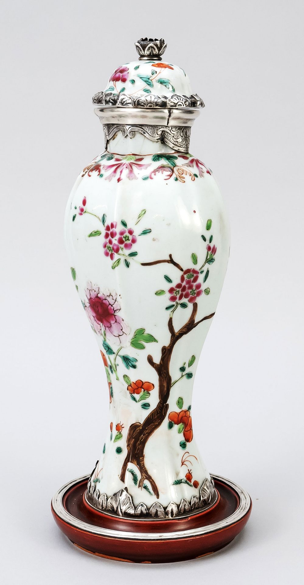Lidded vase famille rose with silver mount, China, probably Qing Yongzheng period(1723-1735), with