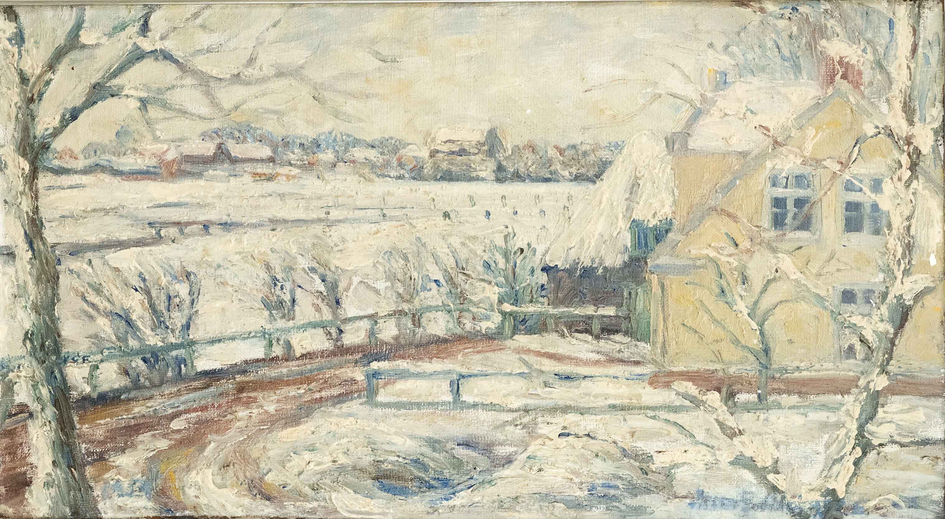 Gottburgsen, Anna. 1896 Oldenbek/Husum - 1987 Husum. ''Fresh snow - view from my studio''. 1951.