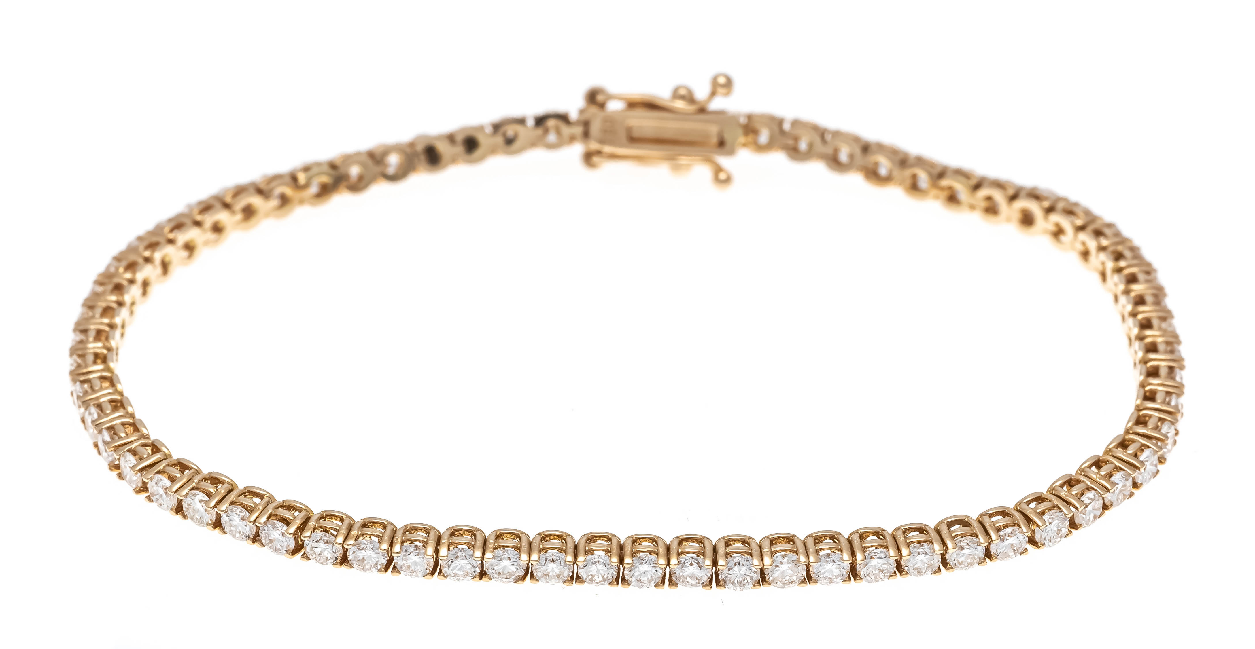 Tennis diamond bracelet RG 750/000 with 66 brilliant-cut diamonds, add. 3.3 ct TW-W/VS-SI, box clasp