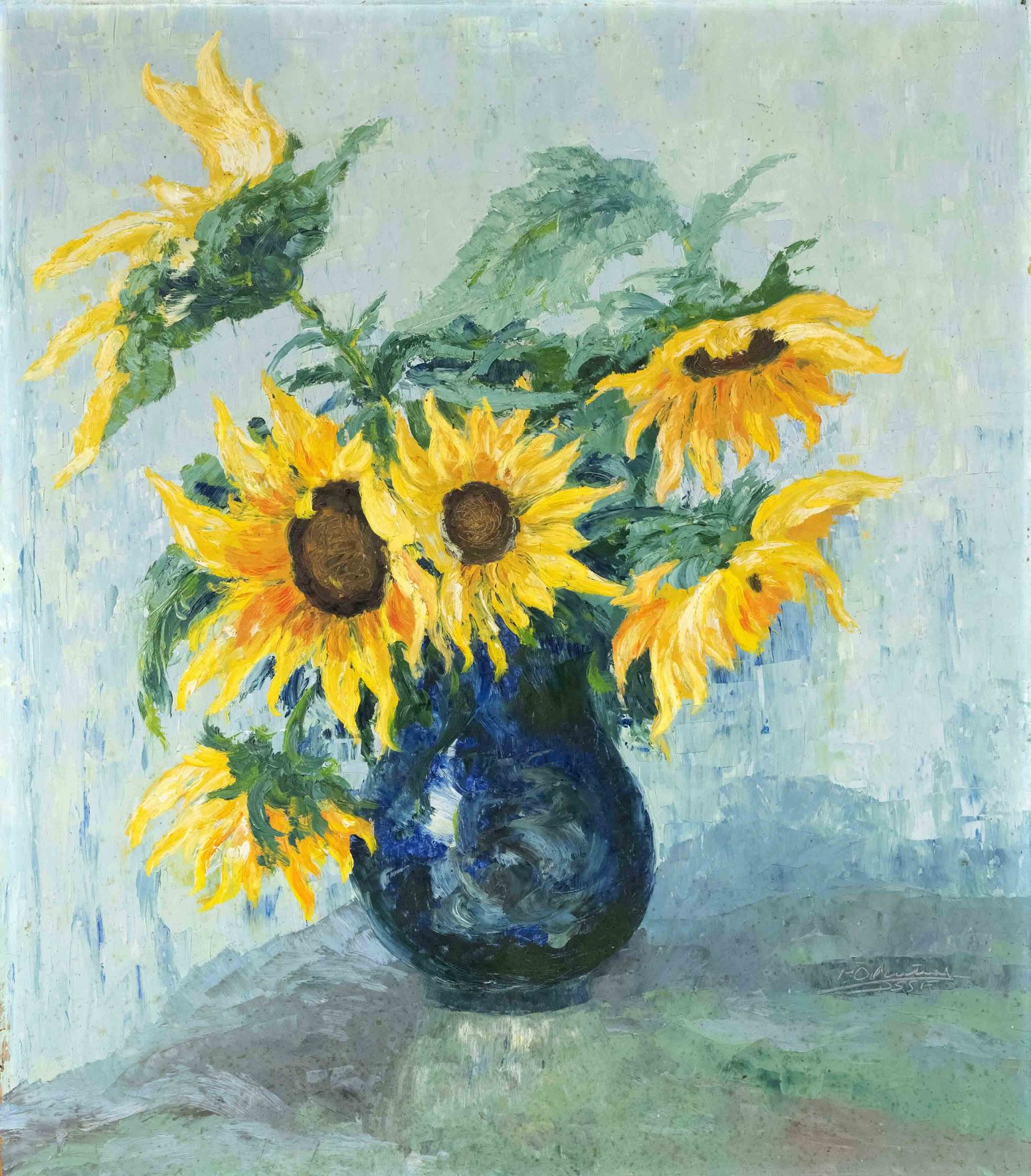 Heinrich Odenthal (1897-1963), Still Life with Sunflowers, oil on hardboard, signed and dated