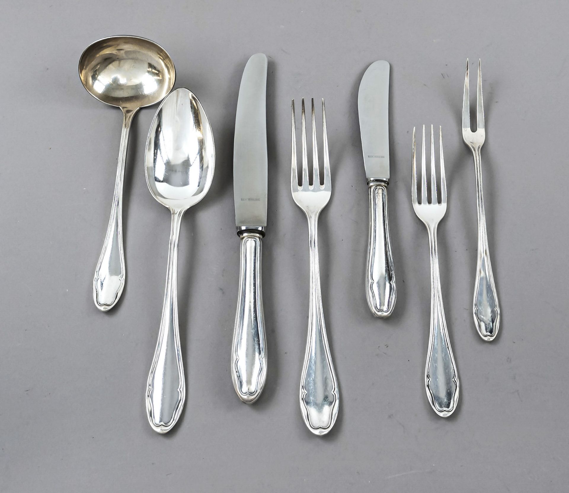 Remaining cutlery, German, 20th c., maker's mark Koch & Bergfeld, Bremen, silver 800/000, curved,