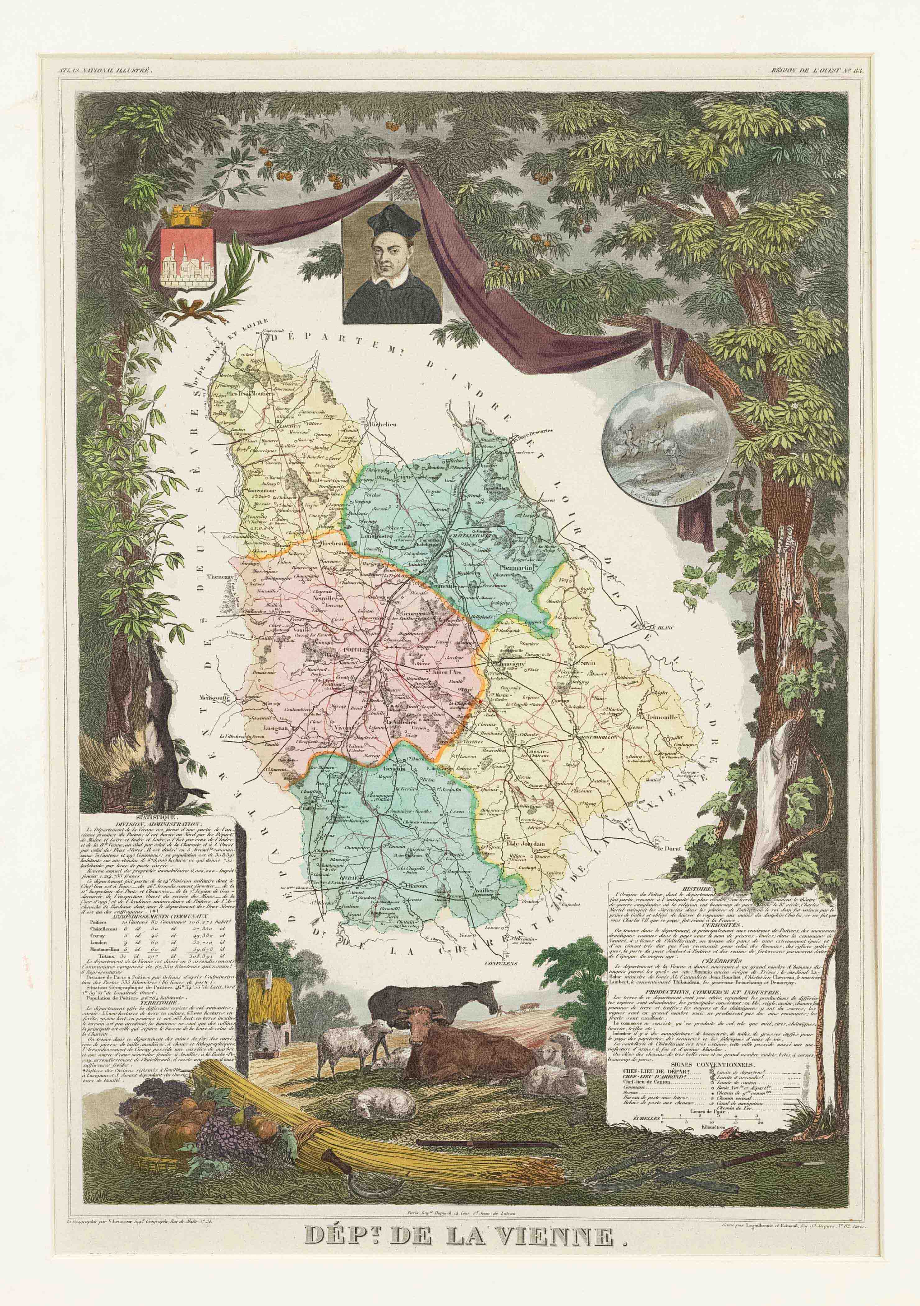Three historical maps of different French departments, ''Dept. de la Vienne'', ''Dept. de L'Orne''