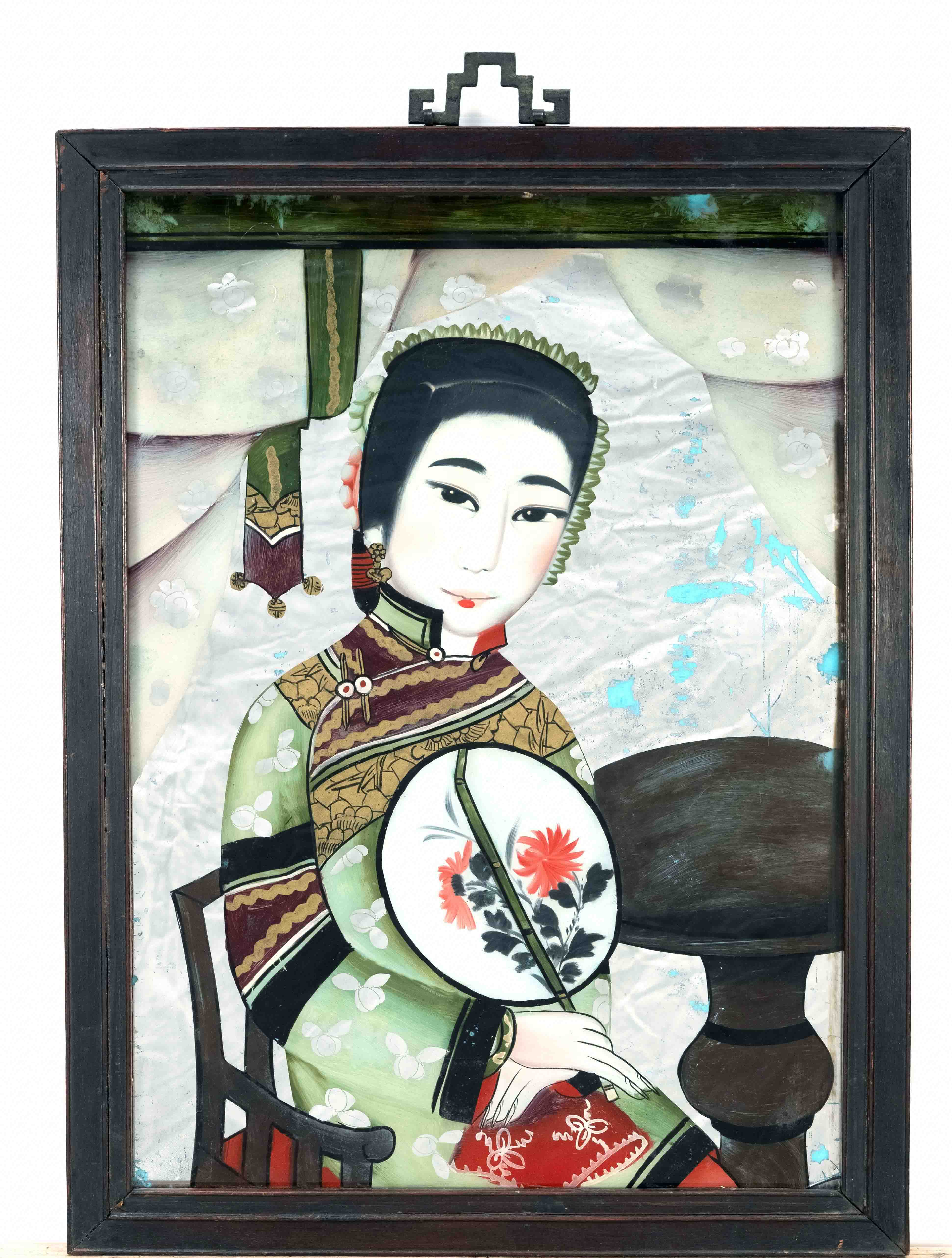 Mirror painting ''The Qipao Lady with the Fan'', South China, probably Hong Kong, Qing Dynasty(