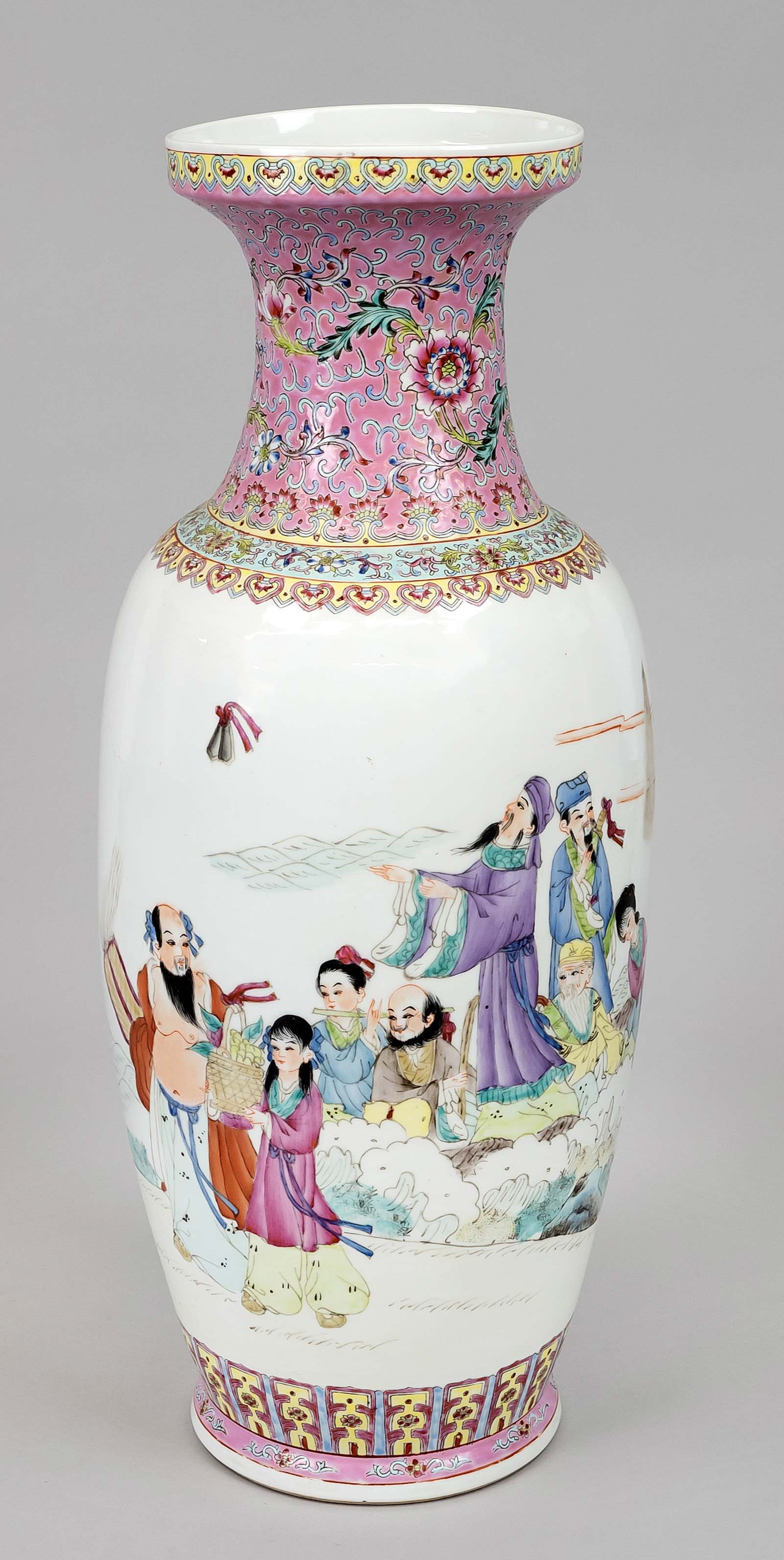 Famille Rose bottom vase, China, Jingdezhen, 20th c., porcelain with polychrome enamel decoration of