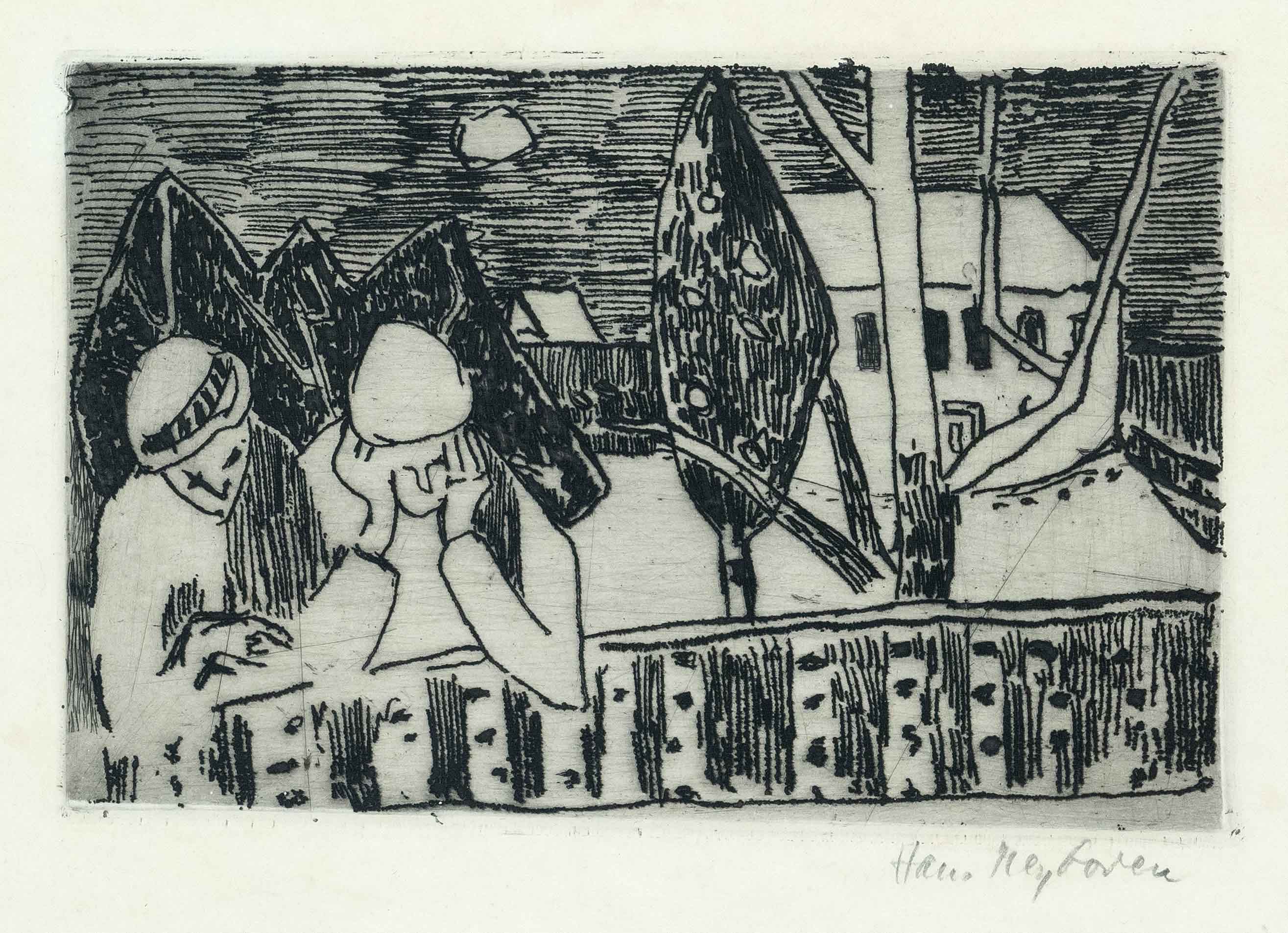 Meyboden, Hans. 1901 Verden - 1965 Freiburg. Das verlassene Haus I. 1958. etching/handmade paper.