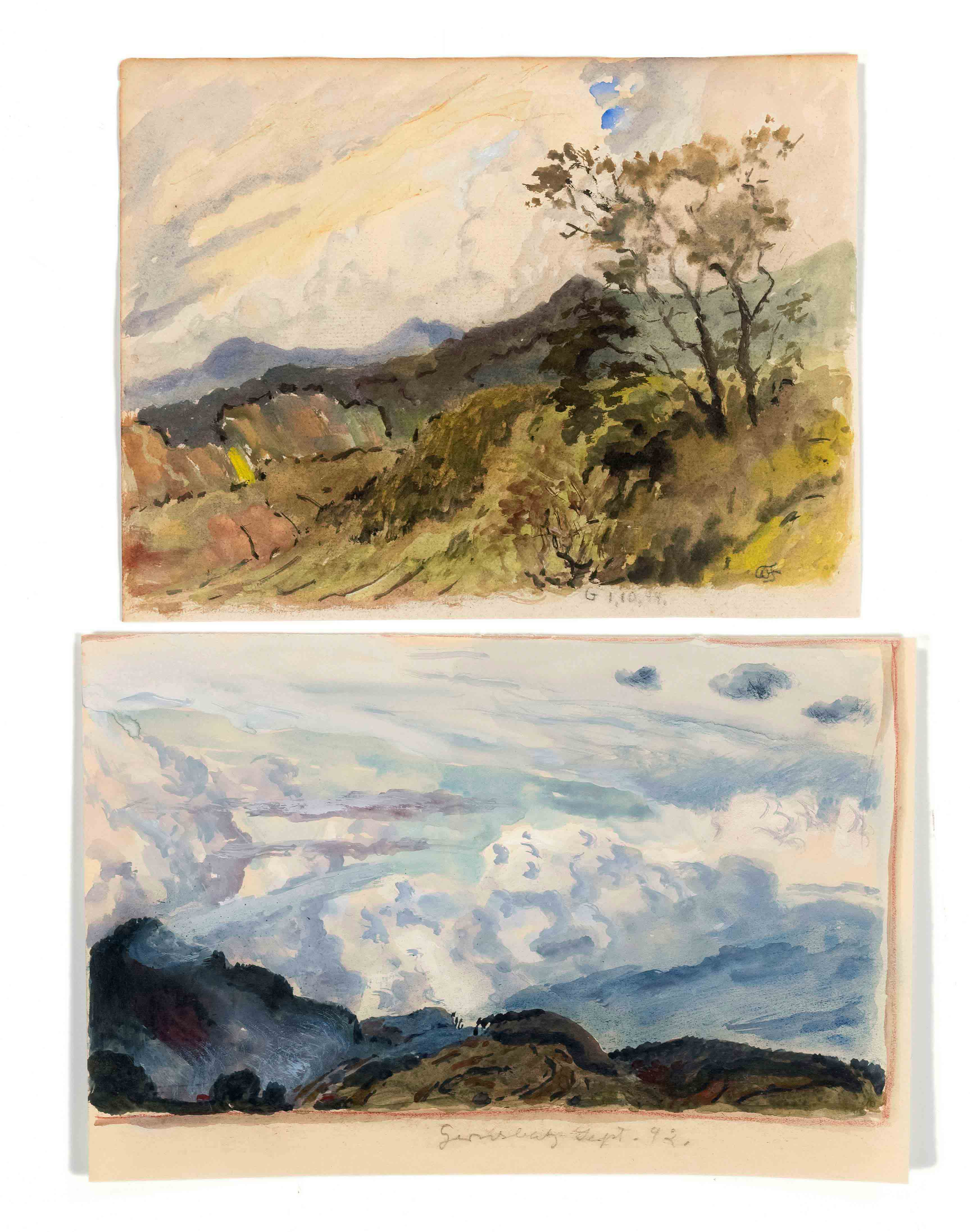 Focke, Wilhelm H. 1878 - Bremen - 1974. 2 gouaches with watercolor/paper, 1) Landscape near