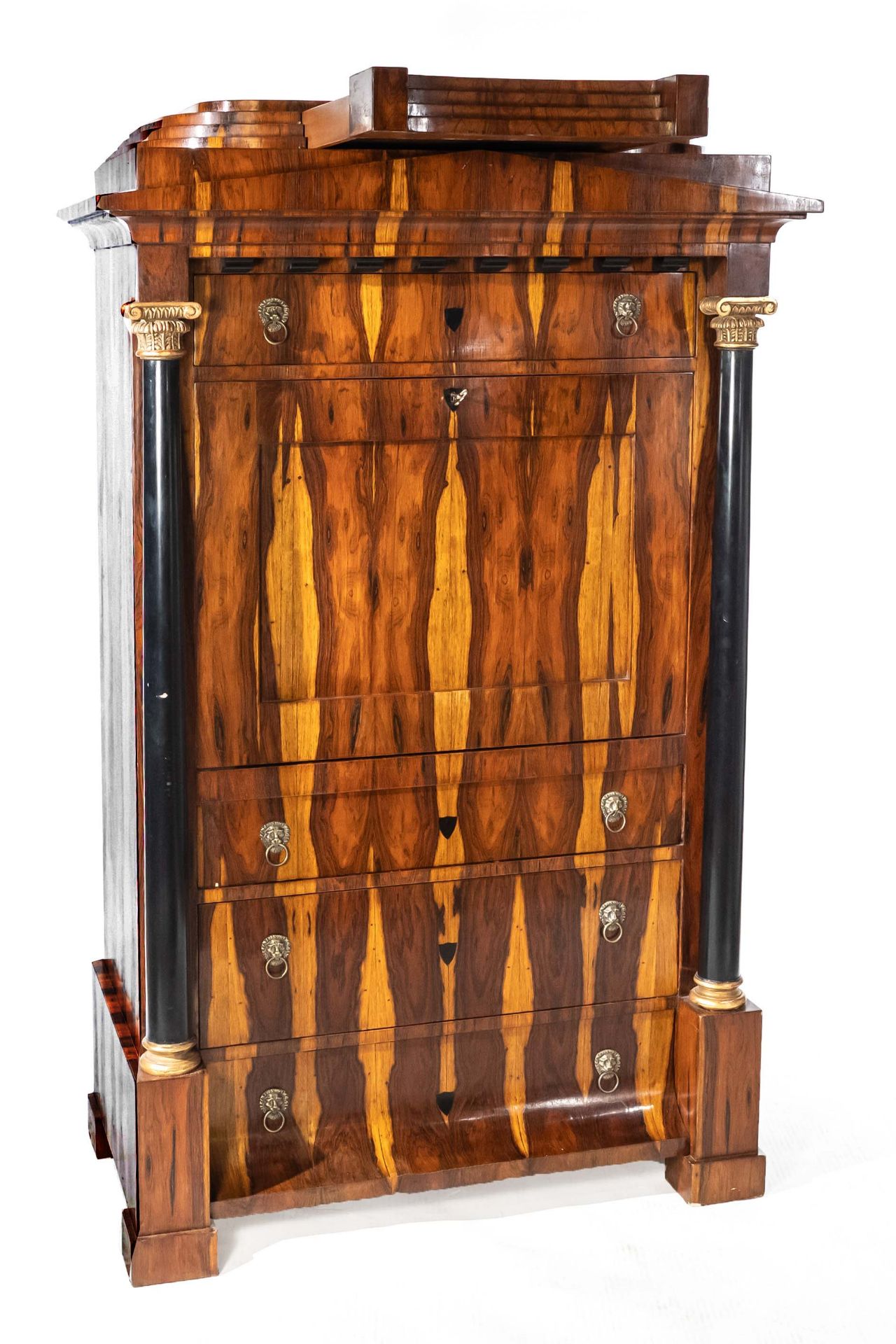 Biedermeier-style standing secretary, 20th century, Indian rosewood and maple partly inlaid, 4- - Image 3 of 3