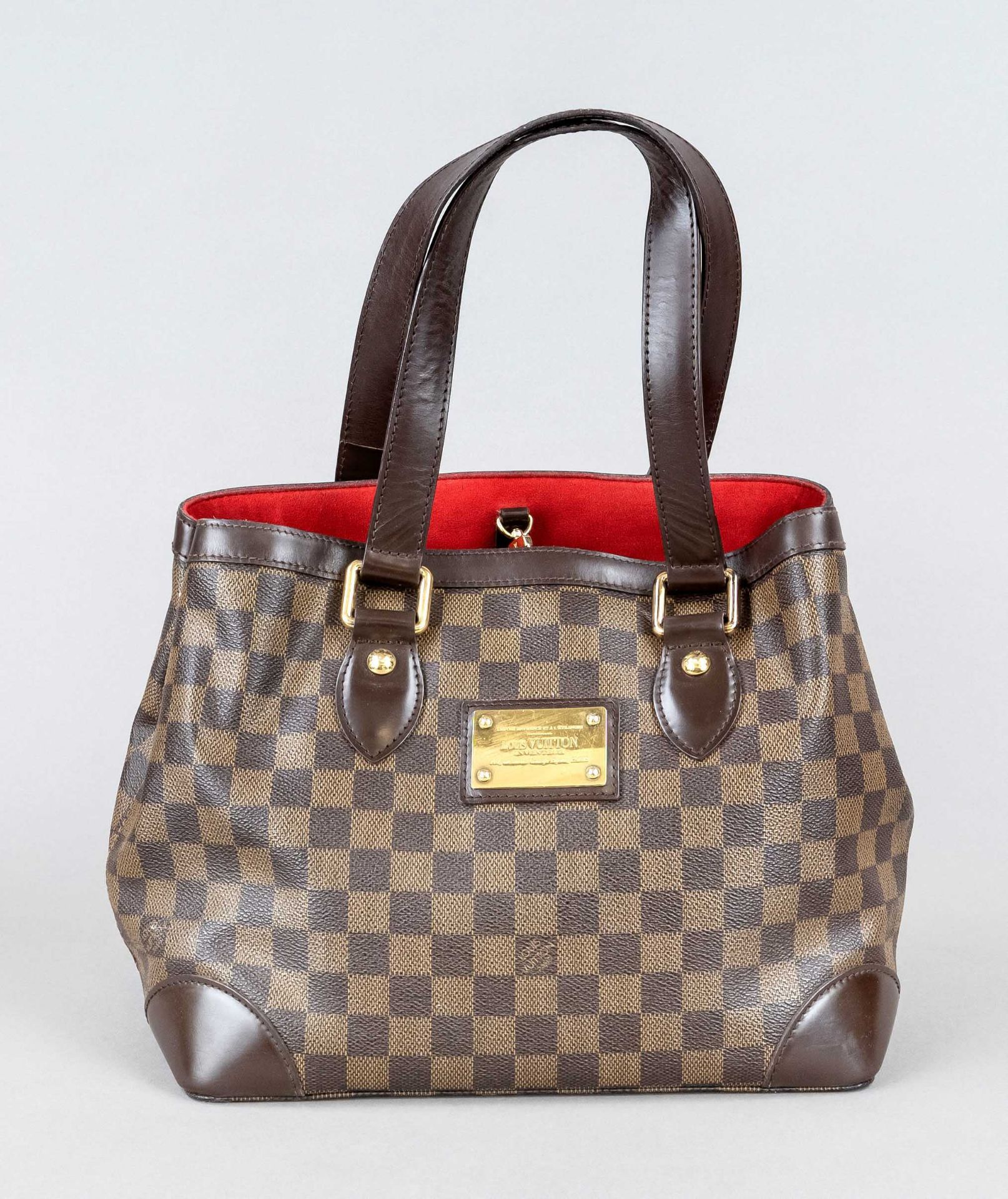 Louis Vuitton, Damier Ebene Canvas Hampstead PM Shopping Tote Bag, brown-checked rubberized cotton