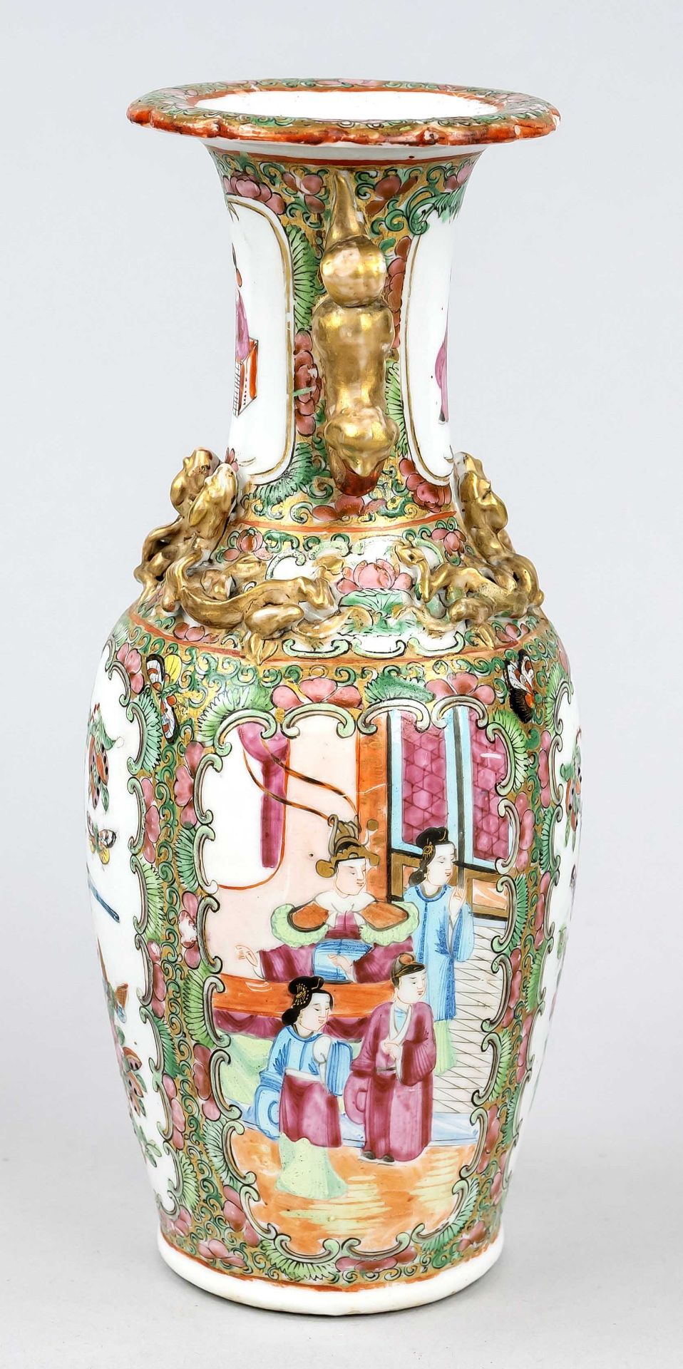 Canton flower vase famille rose, China, Qing dynasty(1644-1912), 19th century, porcelain with - Image 4 of 4
