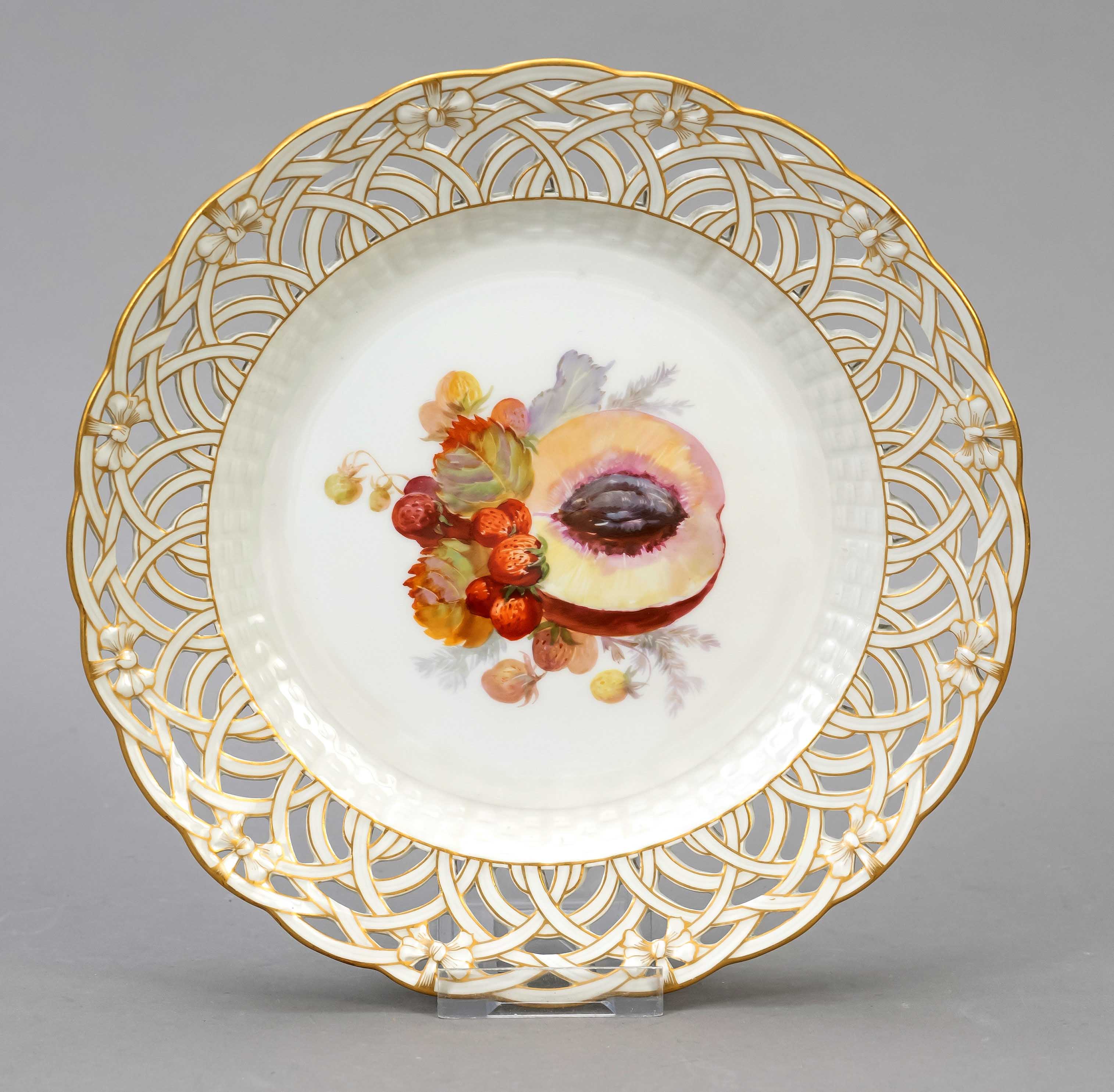 Fruit plate with soft painting, KPM Berlin, mark 1870-1945, 1st choice, red imperial orb mark, in