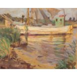 Egg, Ewald. 1884 Berlin - 1955 Hamburg. Boat on the beach. Oil/painting cardboard with inclusion