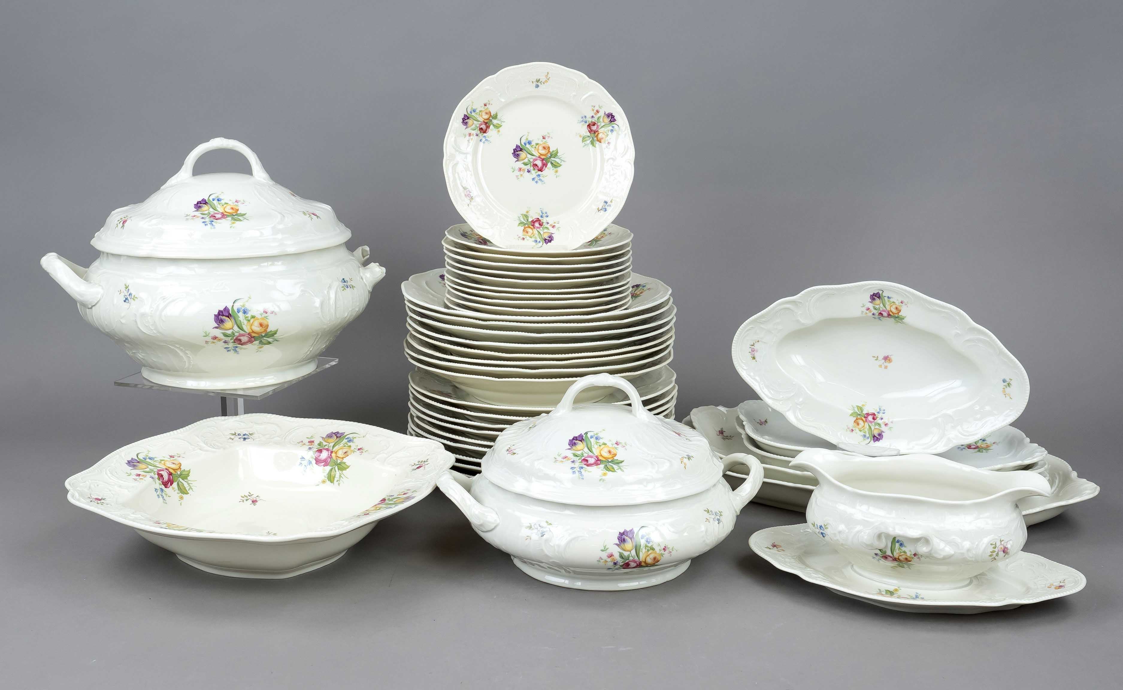 Dinner service, 38-pcs, Rosenthal Selb, 20th c., Sanssouci shape, beige body, polychrome floral