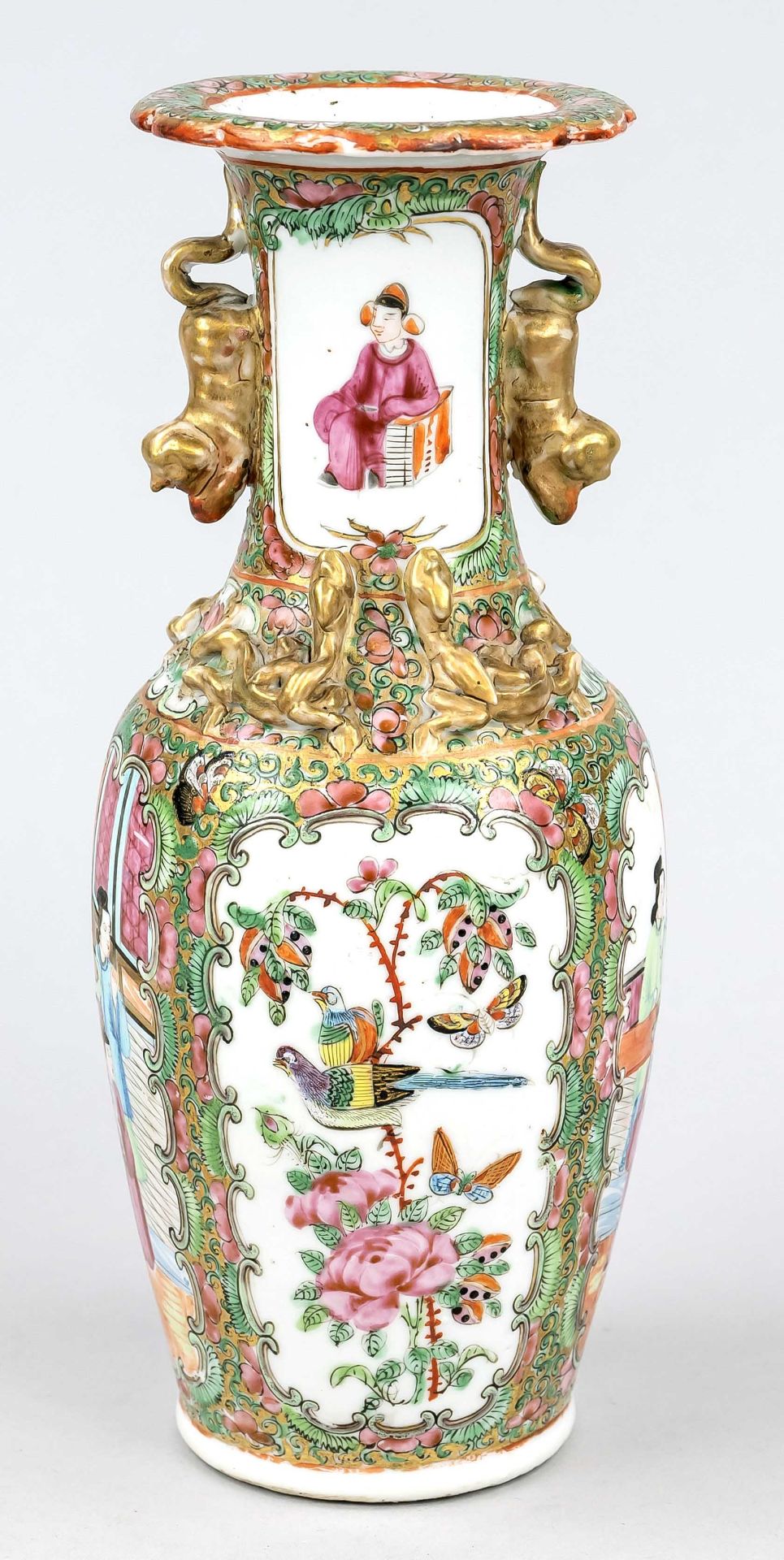 Canton flower vase famille rose, China, Qing dynasty(1644-1912), 19th century, porcelain with - Image 3 of 4