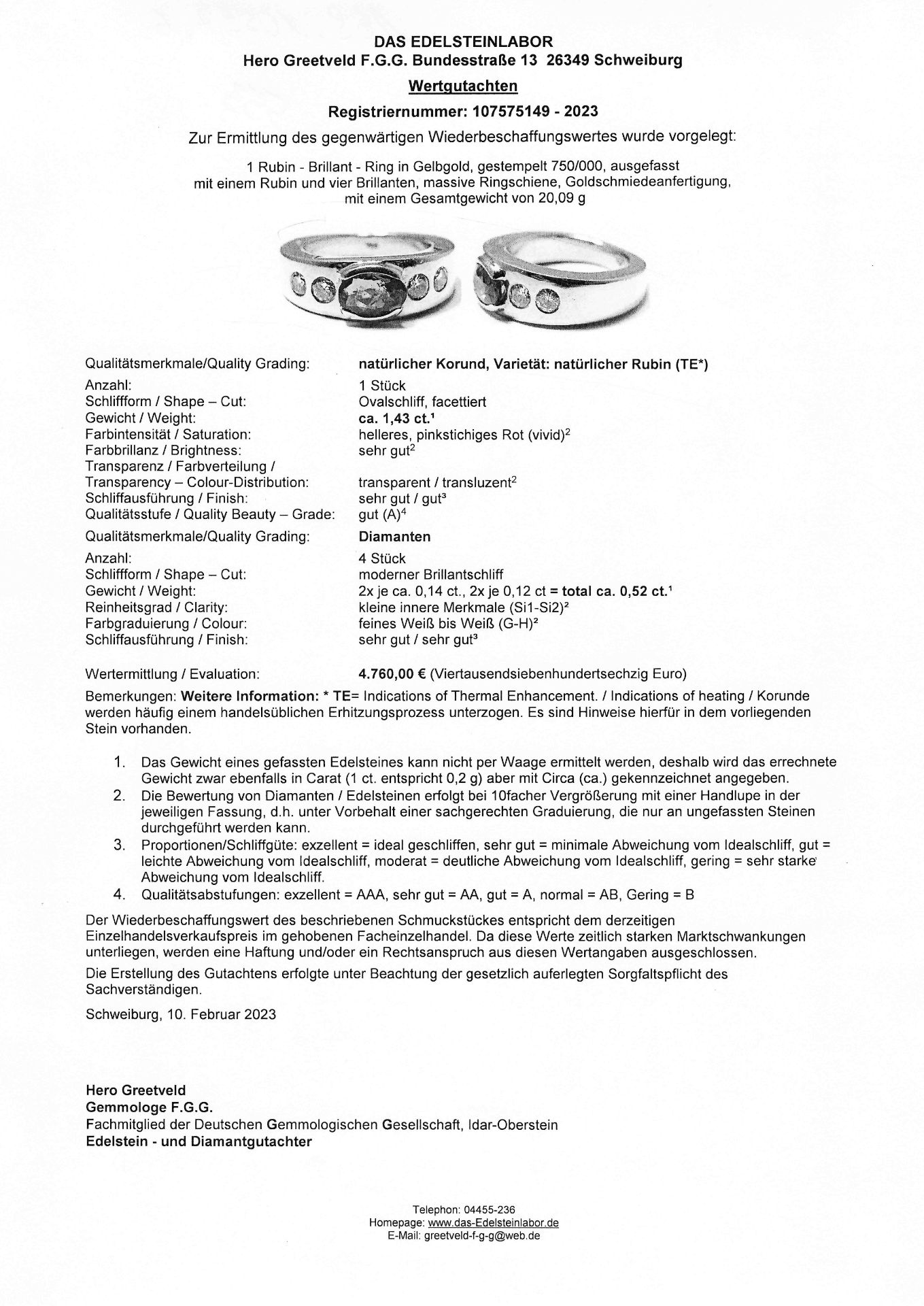 Rubin-Brillant-Ring GG 750/000 - Bild 2 aus 2