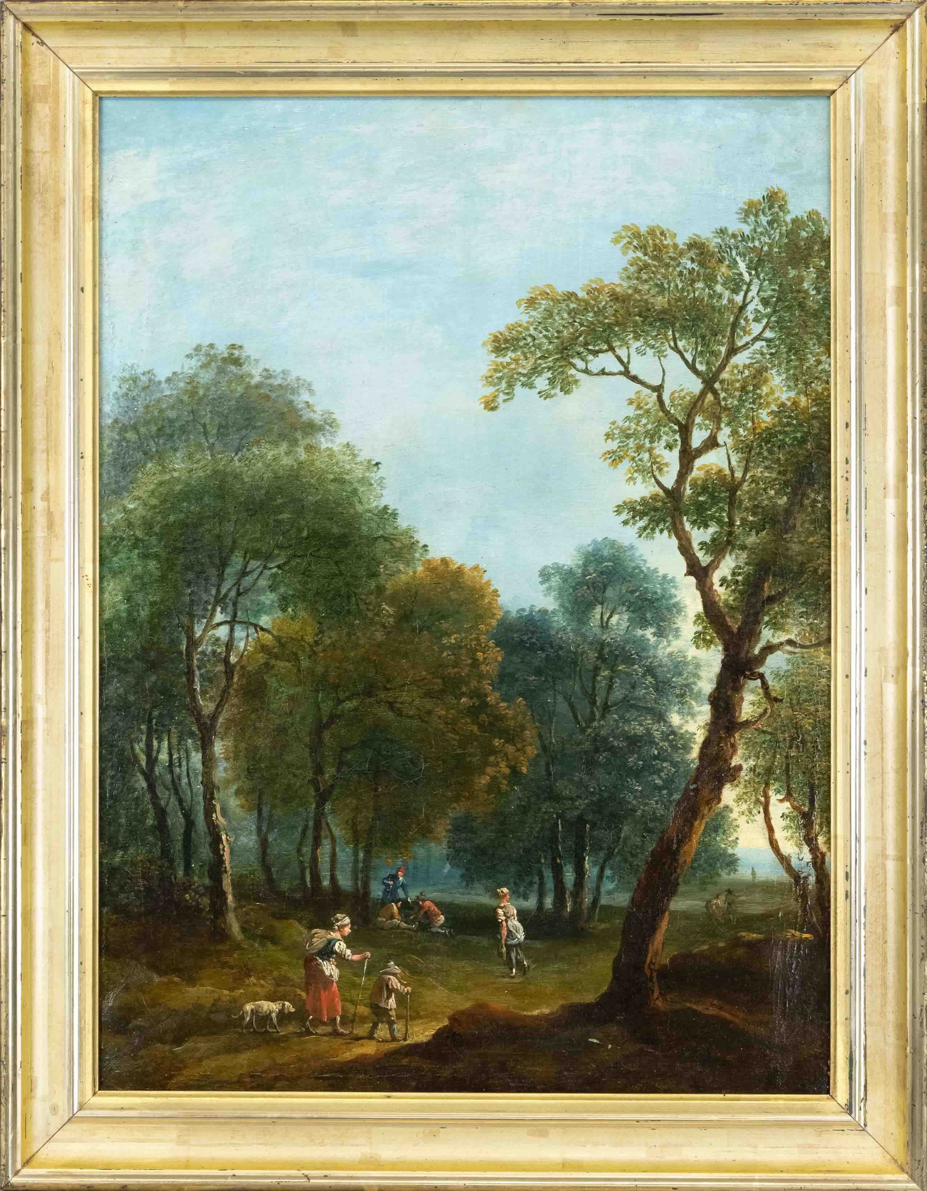 German painter c. 1800, woodland with figure staffage, oil on canvas, unsigned, retouched, 48 x 36