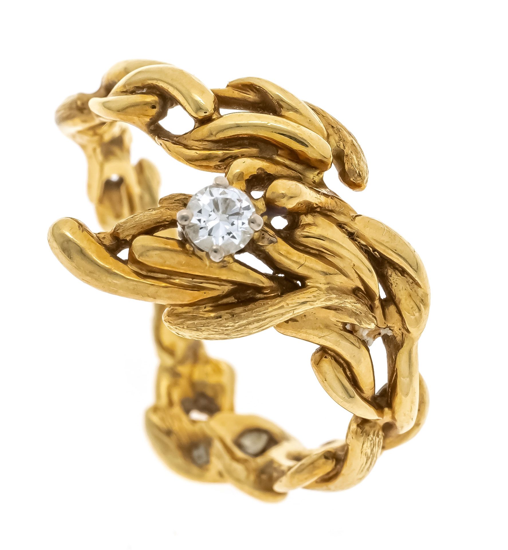 Design ring GG 750/000 with one diamond 0,10 ct W/SI, RG 53, goldsmith's handwork, 4,8 g