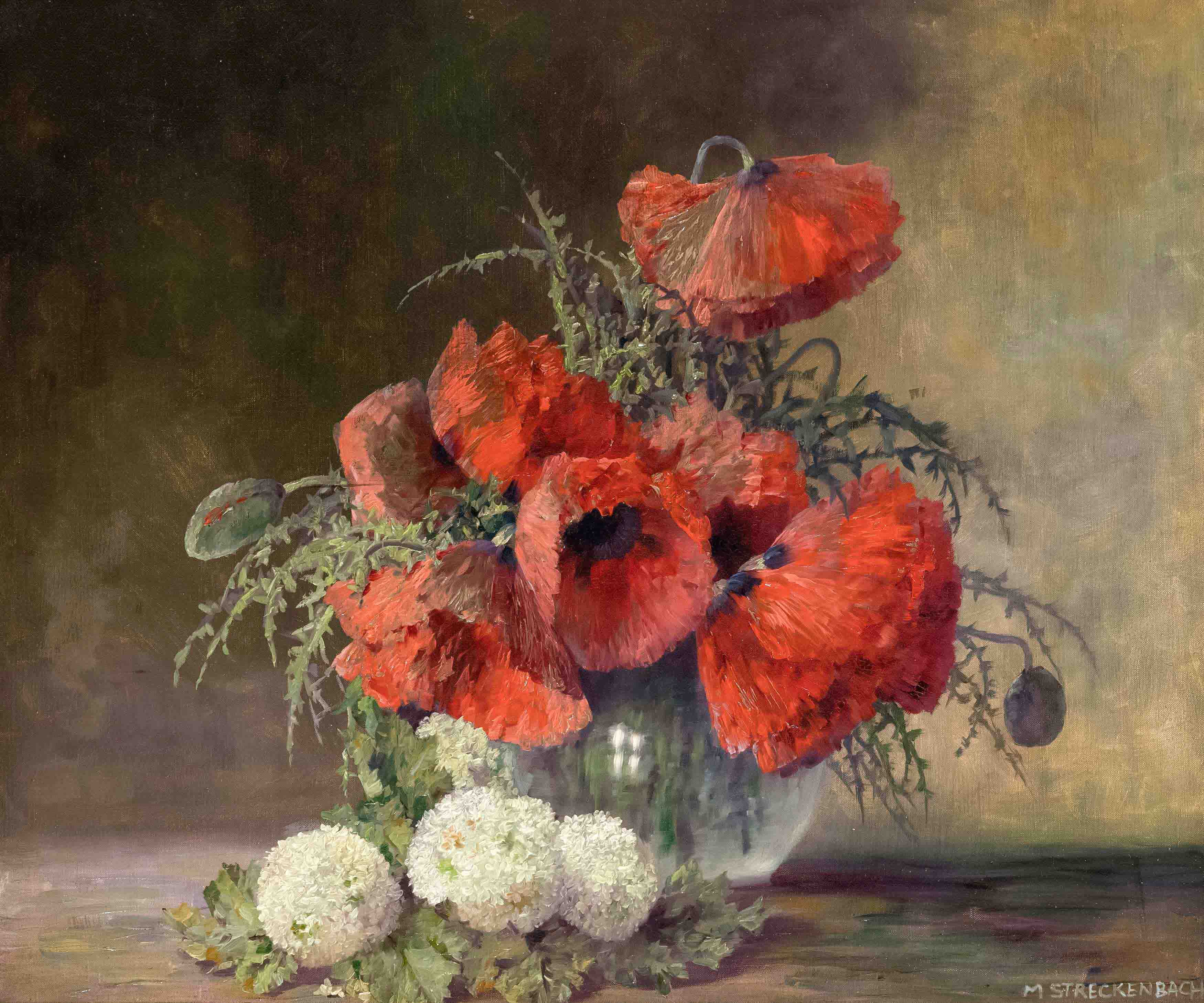 Streckenbach. Max. 1863 - Eckernförde - 1936. Still life with red poppy. Oil/canvas, signed M.
