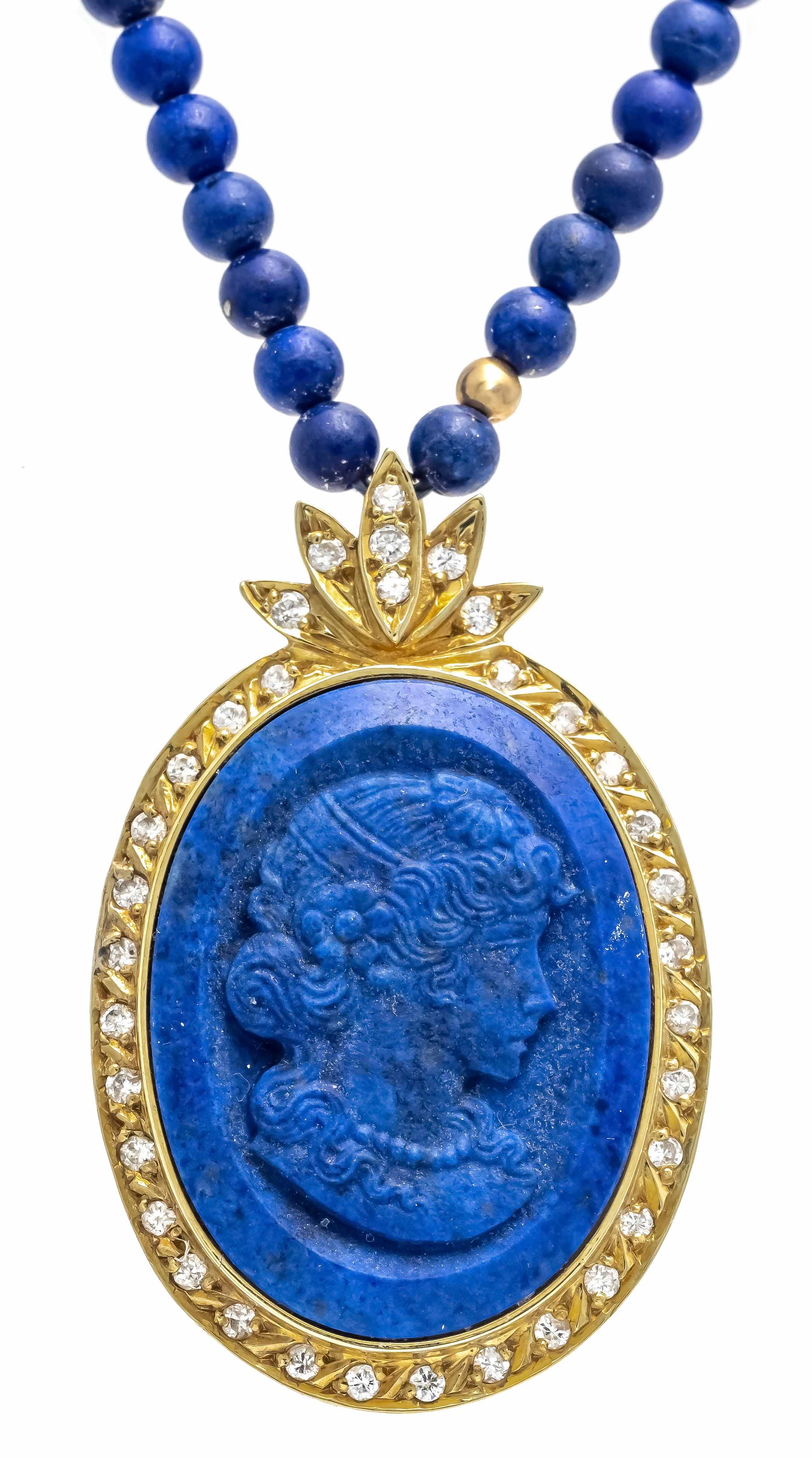 Lapis lazuli gem pendant GG 585/000 with an oval in the shape of an antique lady portrait very