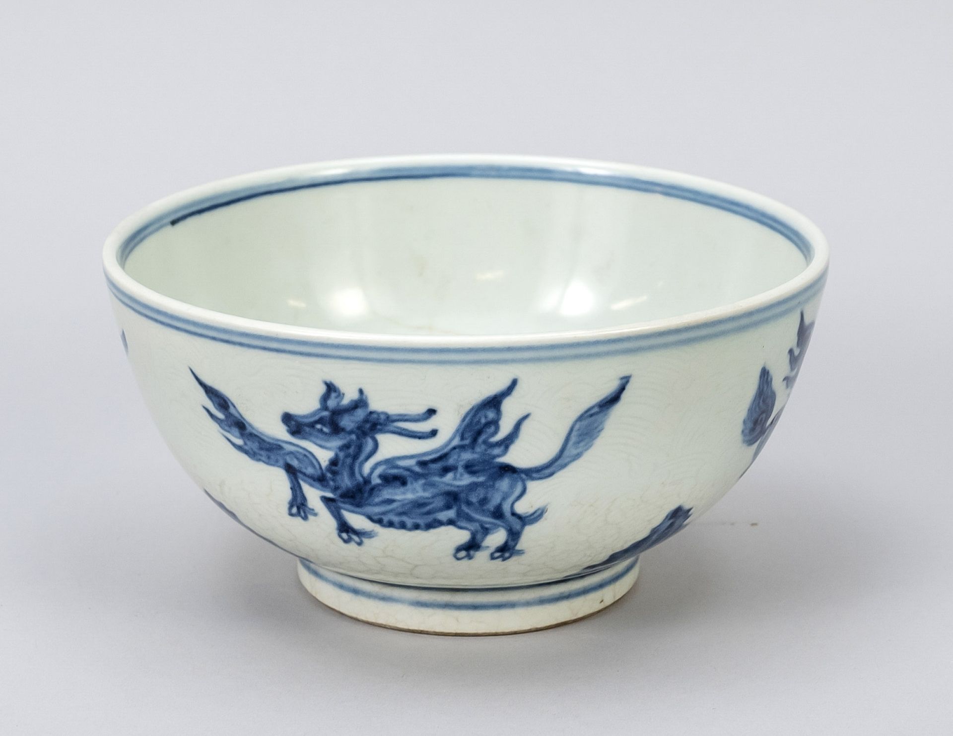 Bowl with mythical creatures and hidden decoration, probably Ming dynasty(1368-1644), porcelain bowl