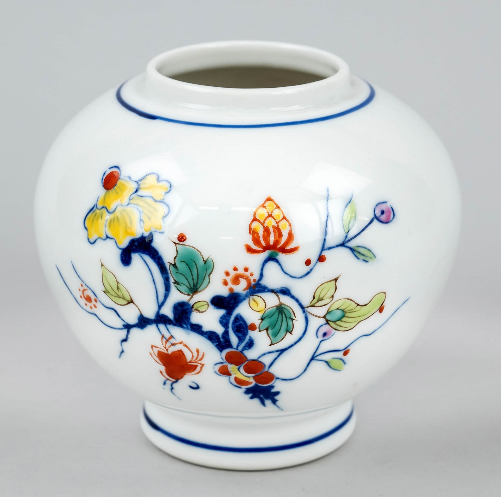 Yongzheng style vase, China, 20th century, porcelain spherical vase with hand painted floral - Image 2 of 2